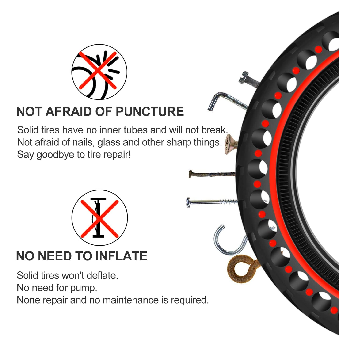 BANGTING 2PCS 8.5x2 inches Solid Tires for Electric Scooter, 8 1/2 x2 Tire for Gotrax GXL V2 / XR/APEX, 50/75-6.1 Tire Replacement for Xiaomi Pro 2 / M365 / 1S (Red (no tools))