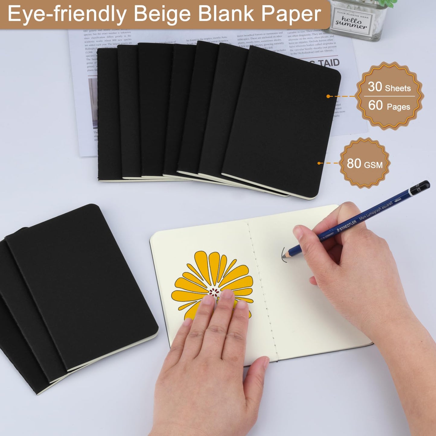 ZCZN Pocket Notebook 3.5x5.5 Inches, Black Softcover Blank Notebook, 60 Pack Small Journal for Office School Travel (60)