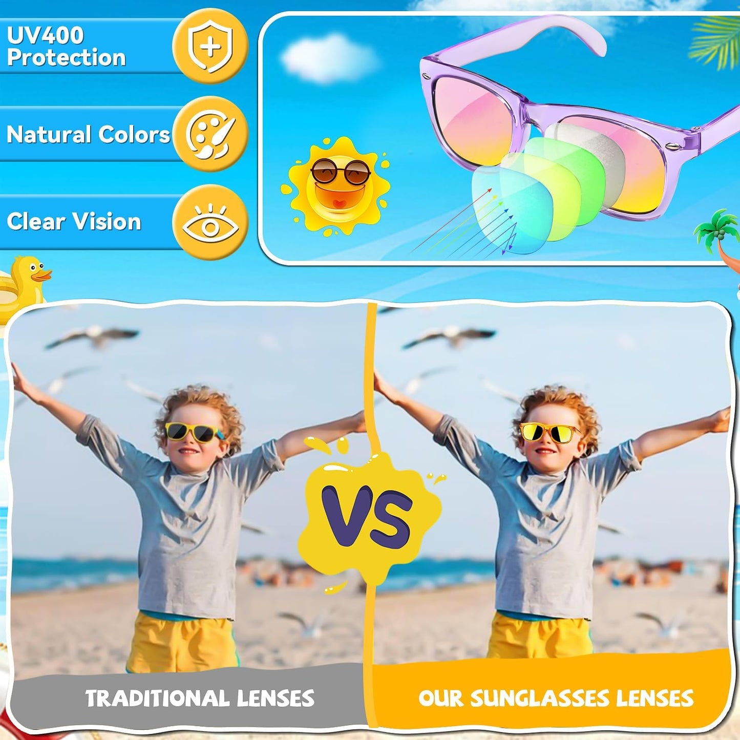 Kids Sunglasses Party Favors - Boys Girls Neon Sunglasses with UV400 Protection for Kids Goodie Bags Stuffers (32 Packs)