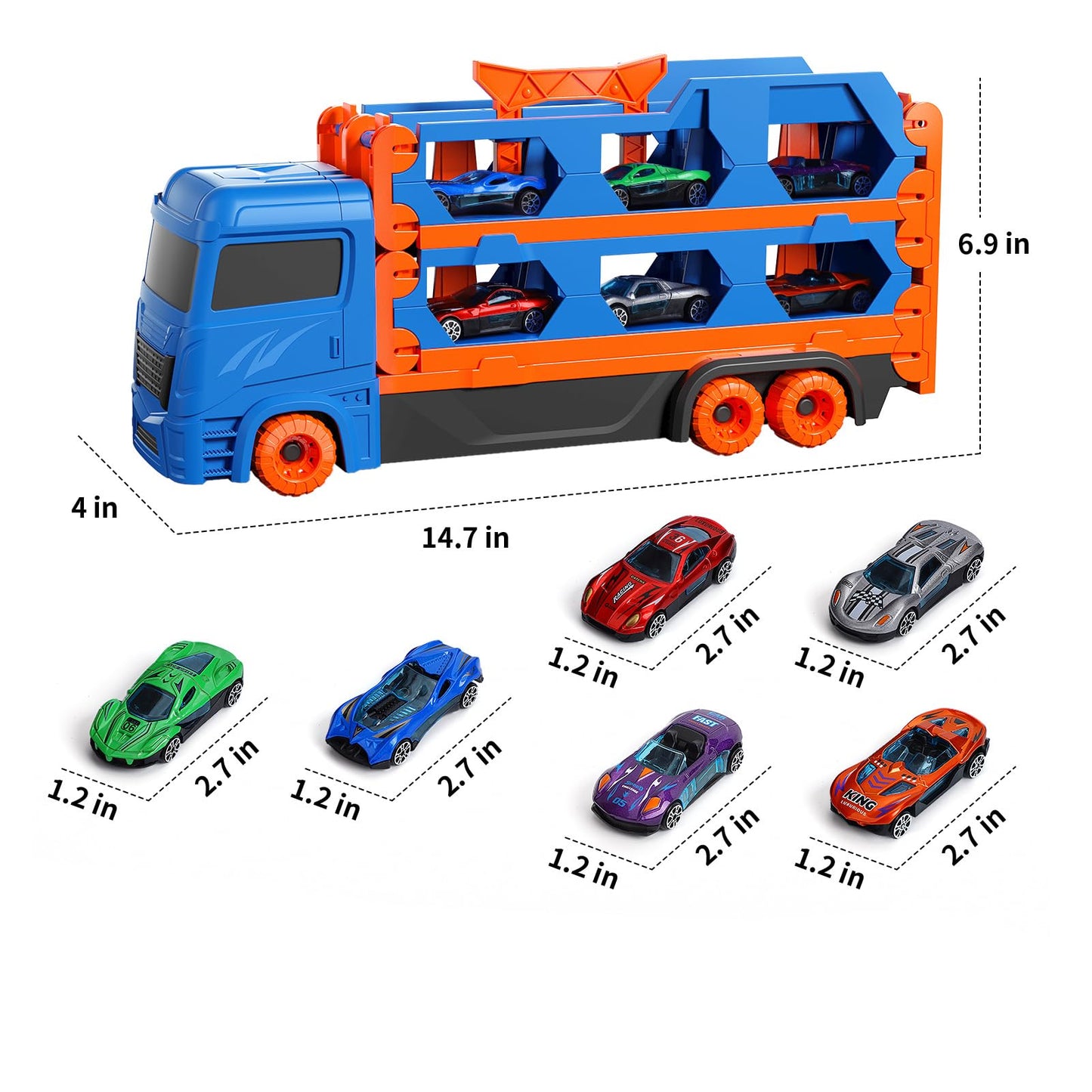 Toddler Toys for 3 4 5 6 Years Old Boys, Die-Cast Transport Truck Car Toys 61-Inch Race Track for Boys Kids, Toddler Car Toys Set for Kids Boy Girls