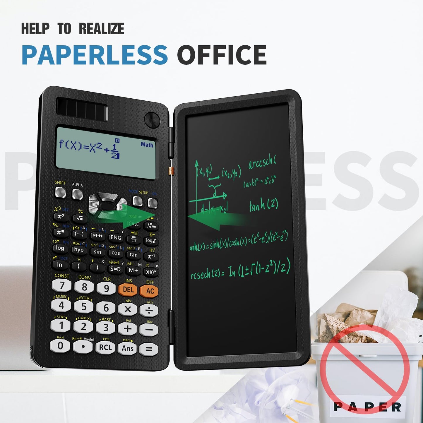 Scientific Calculator for High School 991ES Plus, ROATEE Calculators Multiview 4-Line Display with Writing Tablet, Rechargeable & Coin Battery Power Calculator Desktop Back to School Office Supplies