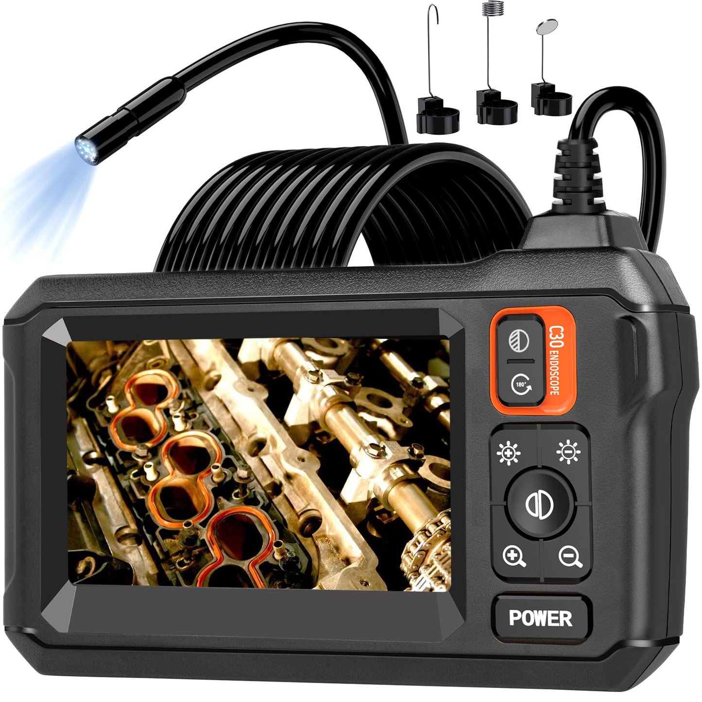 Endoscope Camera with Light, Borescope Camera with 4.3" IPS Screen, 1080P HD with 8 LED Lights, 16.4FT Semi-Rigid Cord Bore Scope, IP67 Waterproof Endoscope Cool Gadgets for Men