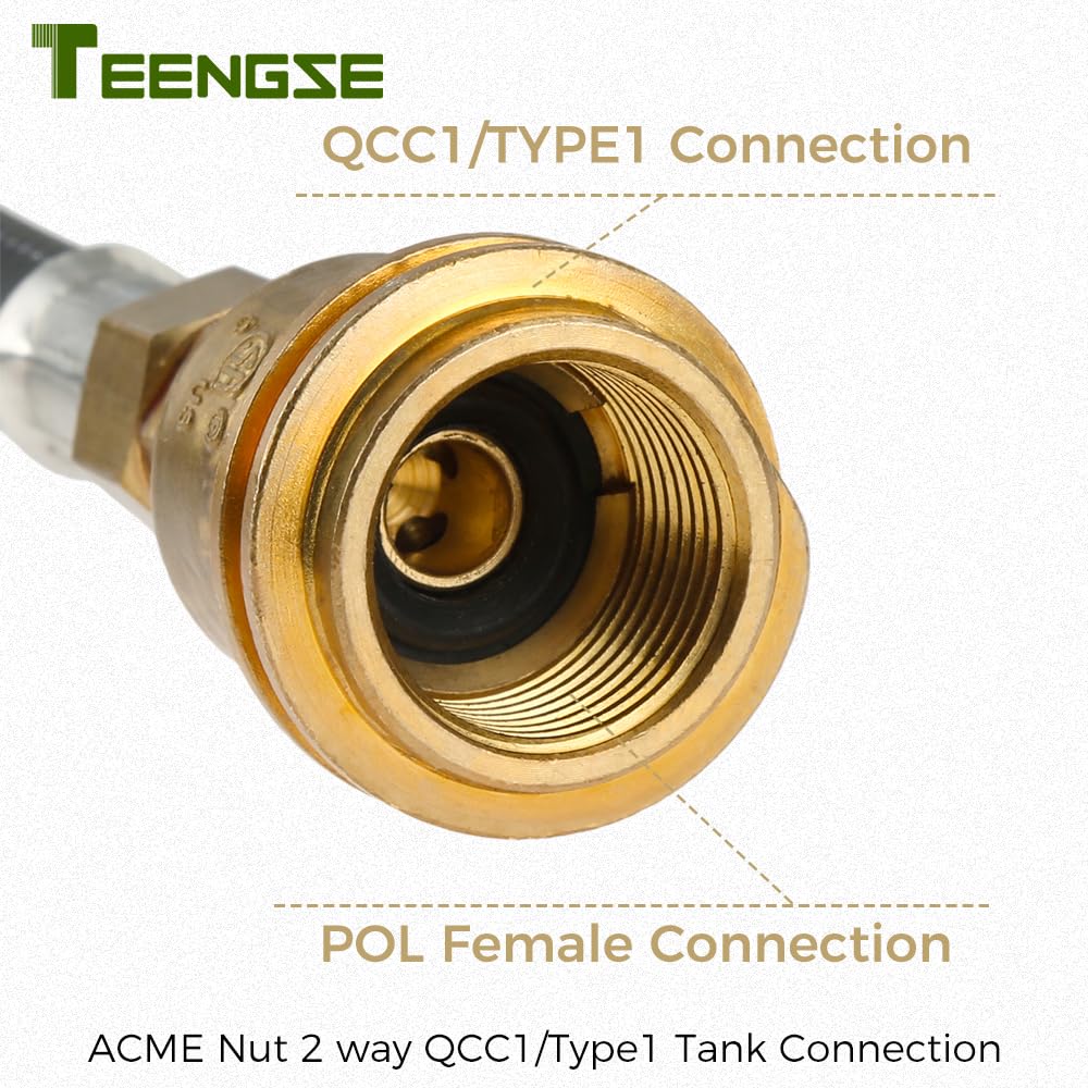 Teengse Y Shape Propane Splitter Hose Converter Adapter, QCC/POL Outlet and QCC Inlet, Propane Tank Regulator Valve for Heaters, Grills, Fire Pit, Gas Burner, Turkekey Fryer