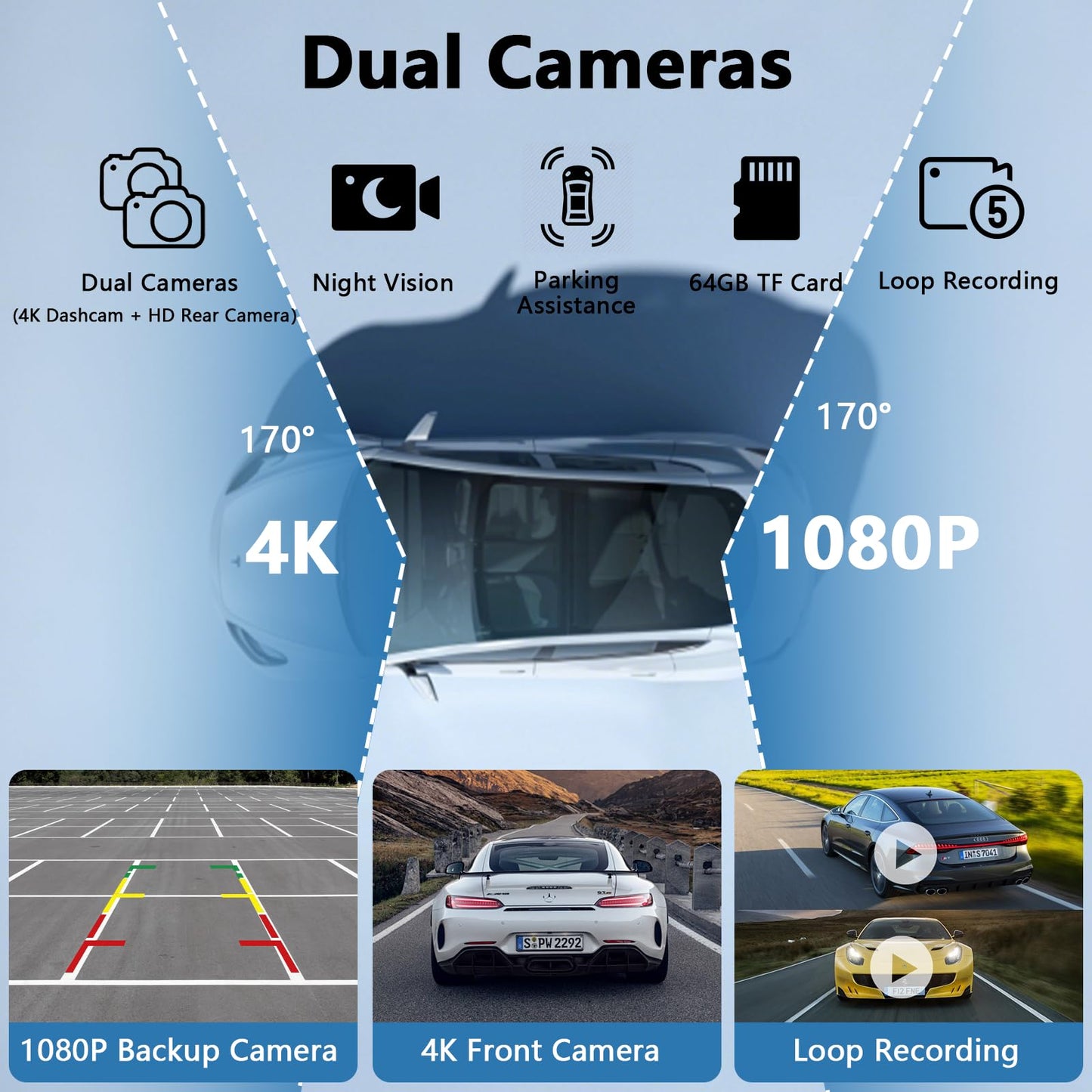 10.26 Inch Wireless Apple Carplay Screen for Car, Apple Car Play and Android Auto Screen with 4K Dash Cam Front and Rear Camera HD 1080P/FM/AUX/64G TF/Mirror Link/Voice Control/GPS Navigation