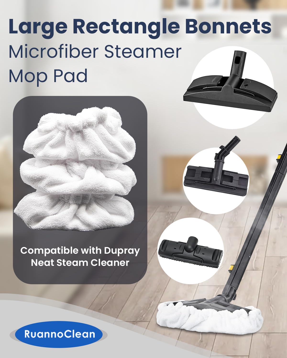 Steam Cleaner Accessories, Large Bonnets Rectangle Compatible with Dupray Neat Steam Cleaner, Reusable Steam Mop Pads Microfiber Bonnet Steam Cleaning Pads (Double-Layer) -6 Pack
