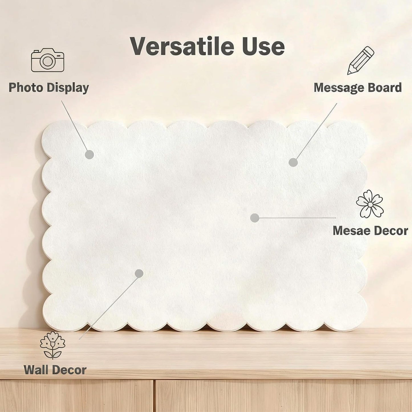 Acidea Scalloped Felt Bulletin Board, 90 x60 x0.9cm Beige Self-Adhesive Decorative Felt Pin Board Cute, Large Felt Board Foldable for Wall, Picture Vision Board Pin Boards for Walls, Office, Home