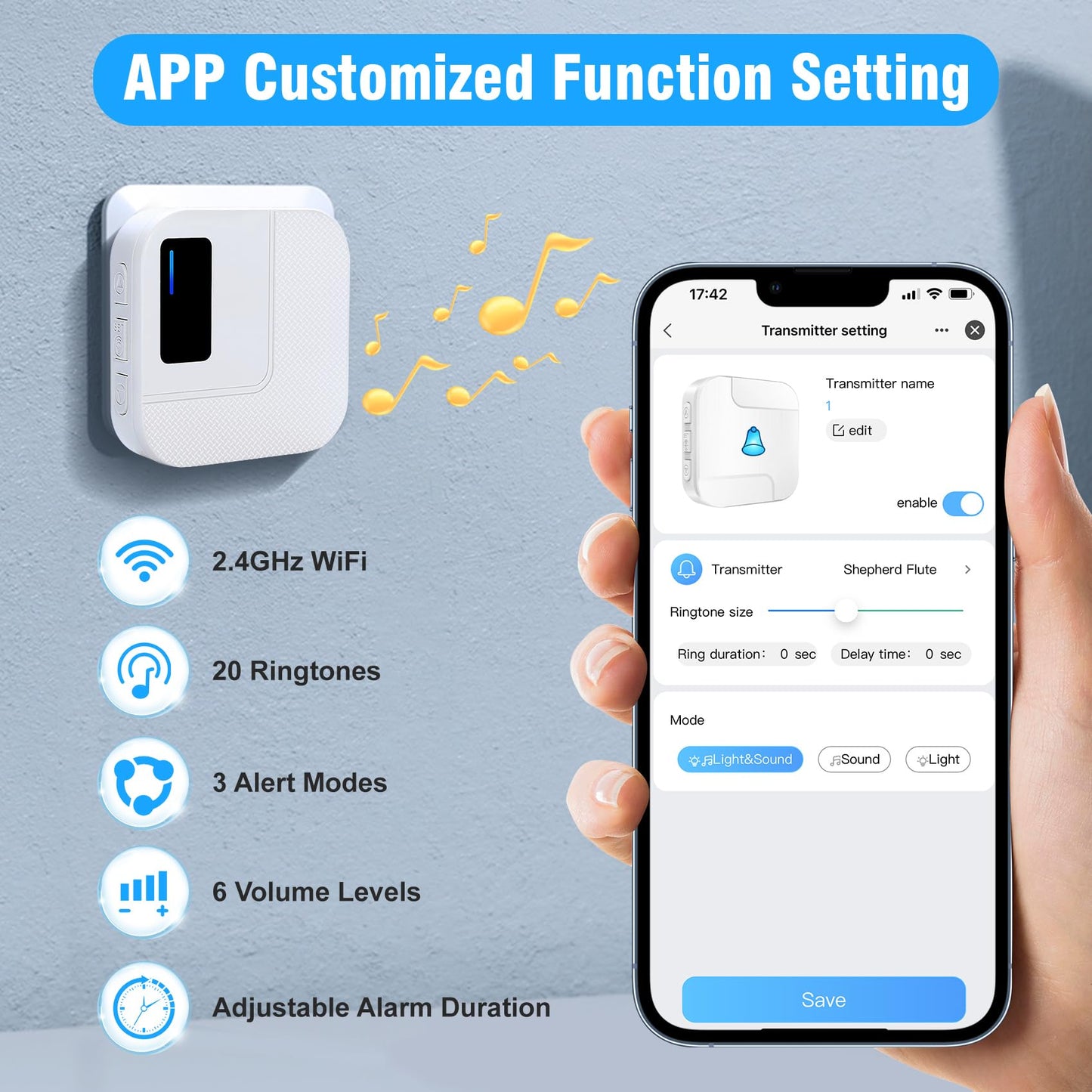 DAYTECH Wireless Caregiver Pager Emergency Button for Seniors WiFi Smart Caregiver Call Button Panic Alert System for Elderly, 1 Receiver 2 Transmitters(Only Supports 2.4GHz Wi-Fi)