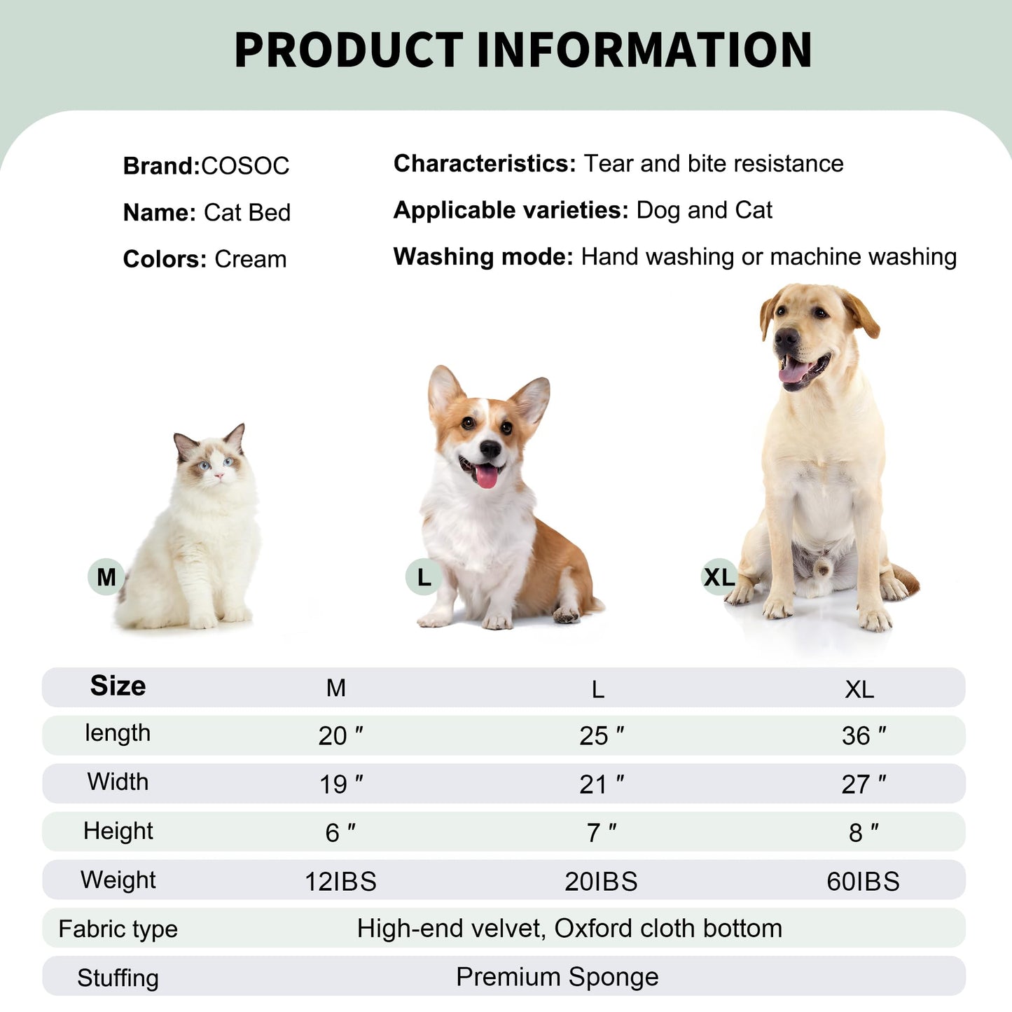 COSOC Cat Beds for Indoor Cats,Cozy Dog Bed for Small Dogs,Kitten Bed,Removable Washable Cover Puppy Beds Cream Plush,Pet Bed Medium Size (20x19x6 inches)