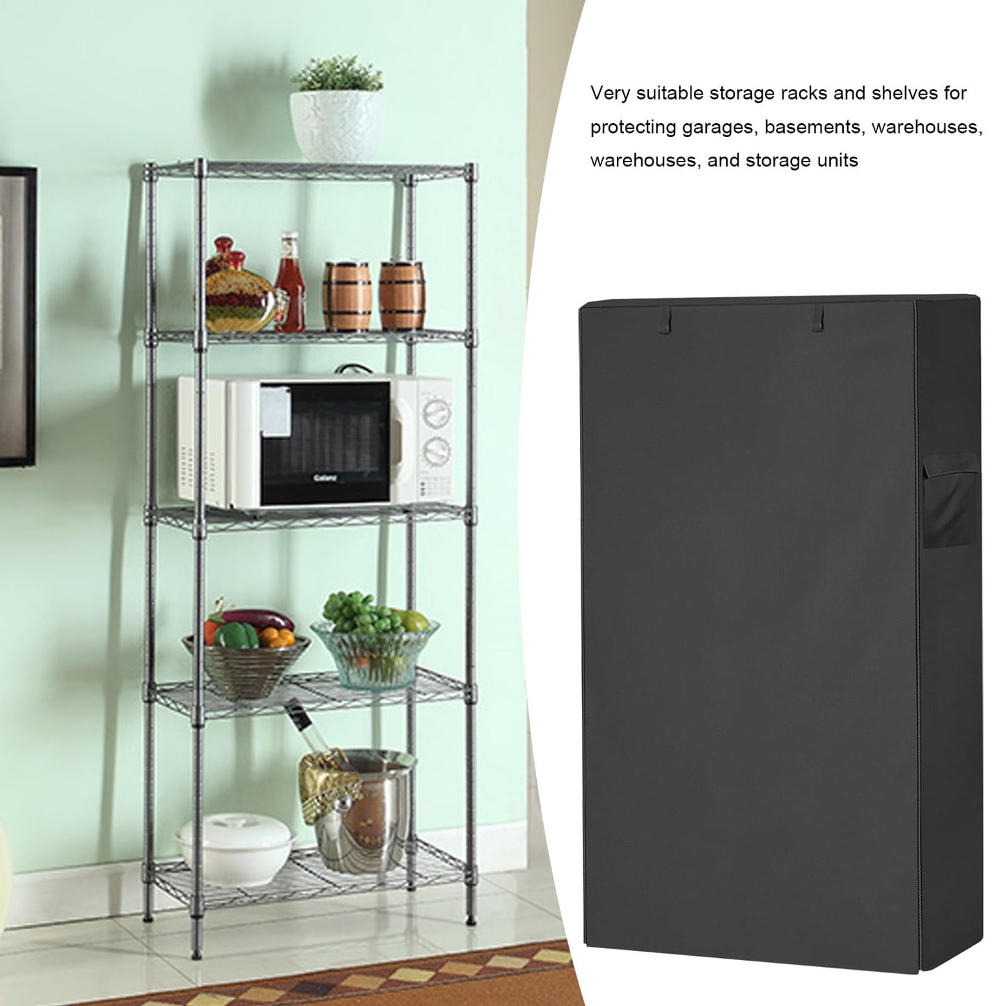 VIKKSAER Dustproof Shelf Cover, 48" W x 18" D x 72" H, Heavy Duty Waterproof Storage Shelving Cover, Steel Organizer Wire Rack Covers, Shelf Display Rack Protector Cover with Zipper (Black)