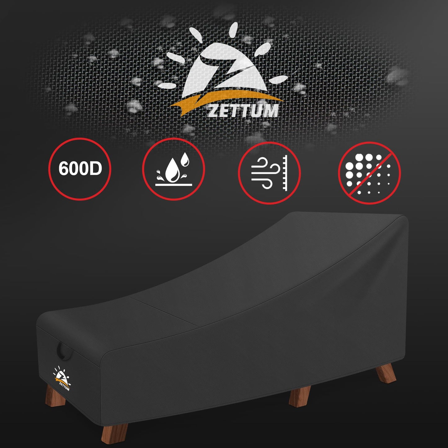 Zettum Outdoor Lounge Chair Cover 2 Pack - Waterproof Patio Chaise Lounge Chair Cover, 600D Fade-Resistant Outdoor Seating Cover for Pool Lounge Chair, Lawn Bench Furniture 64 x 30 x 30 Inch