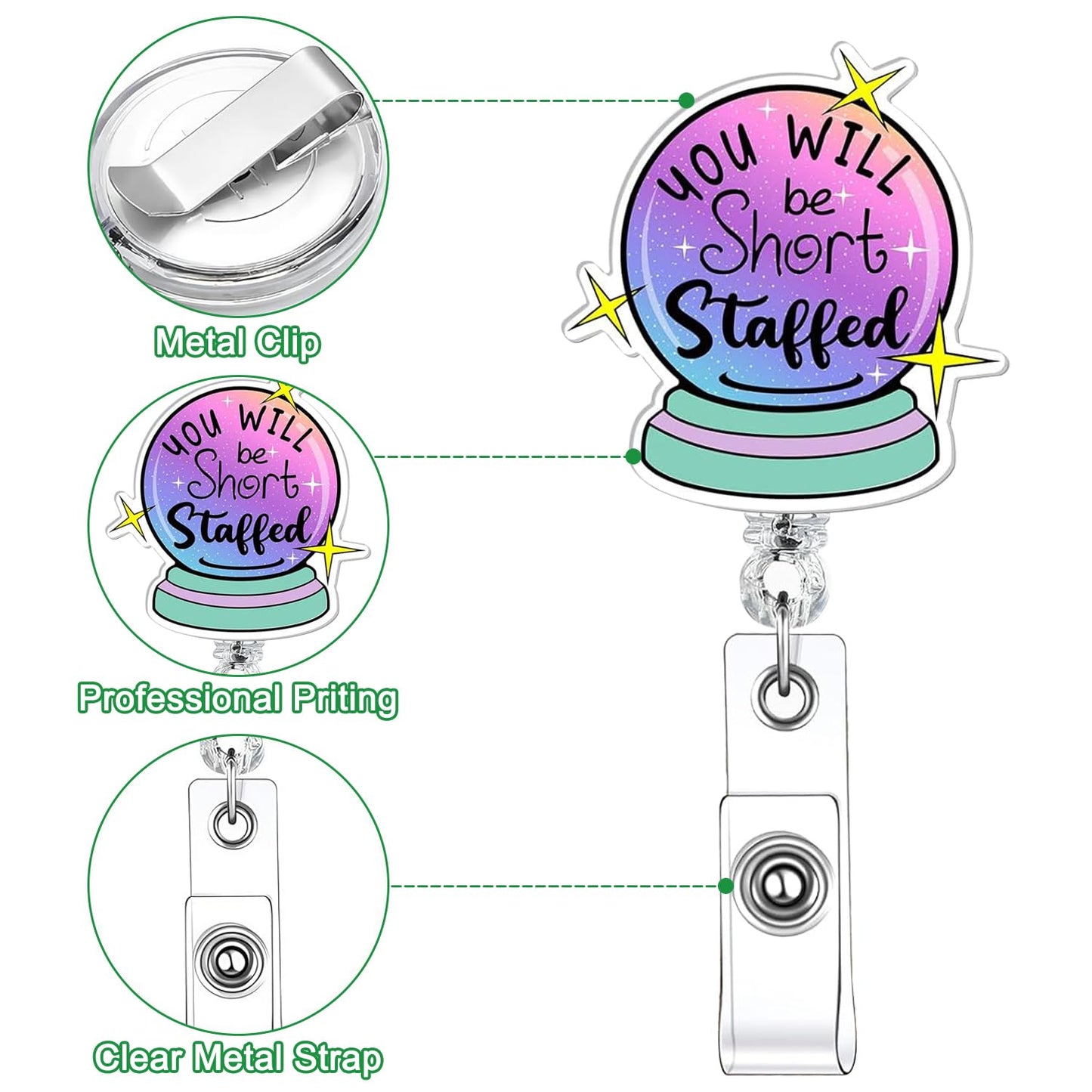 Wonninek 24 Pcs Badge Reels Bulk Clip Holder Retractable Fun Cool Name ID Badge Reel Pack for Medical Nurse Assistant Coworker Work Office Accessories Bulk Gifts