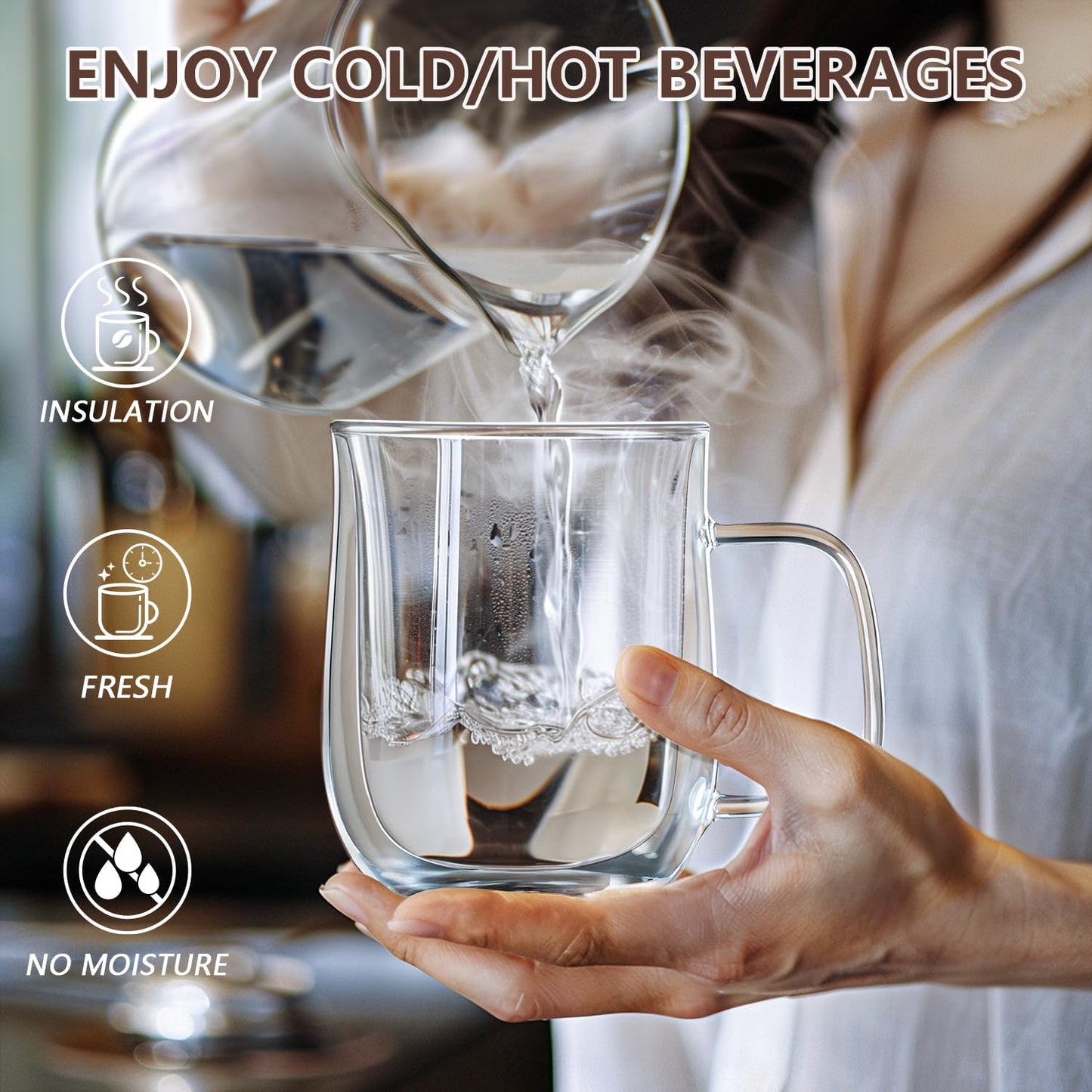 Comfome Double Wall Glass Coffee Mugs, Clear Glass Coffee Mugs Set of 4,Double Insulated Glass Coffee Mug,Glass Mugs for Hot Beverages (12 oz)