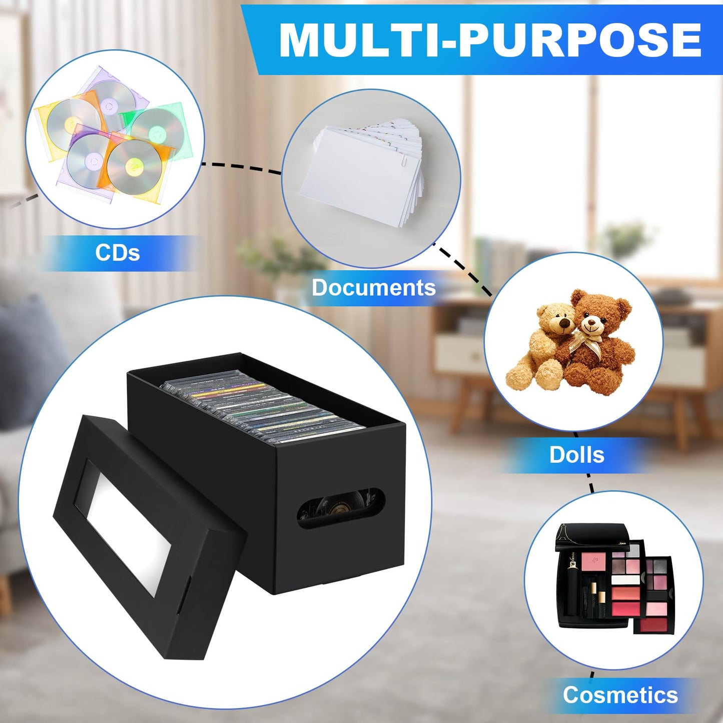 6 Pack CD Storage Boxes with PVC Clear Lid, Portable Cardbord CD Storage 13"×6"×6" DVD Case Holder Stackable DVD Storage Box Each Hold Up to 30 DVDs in Full Jewel Cases for DVDs, CDs