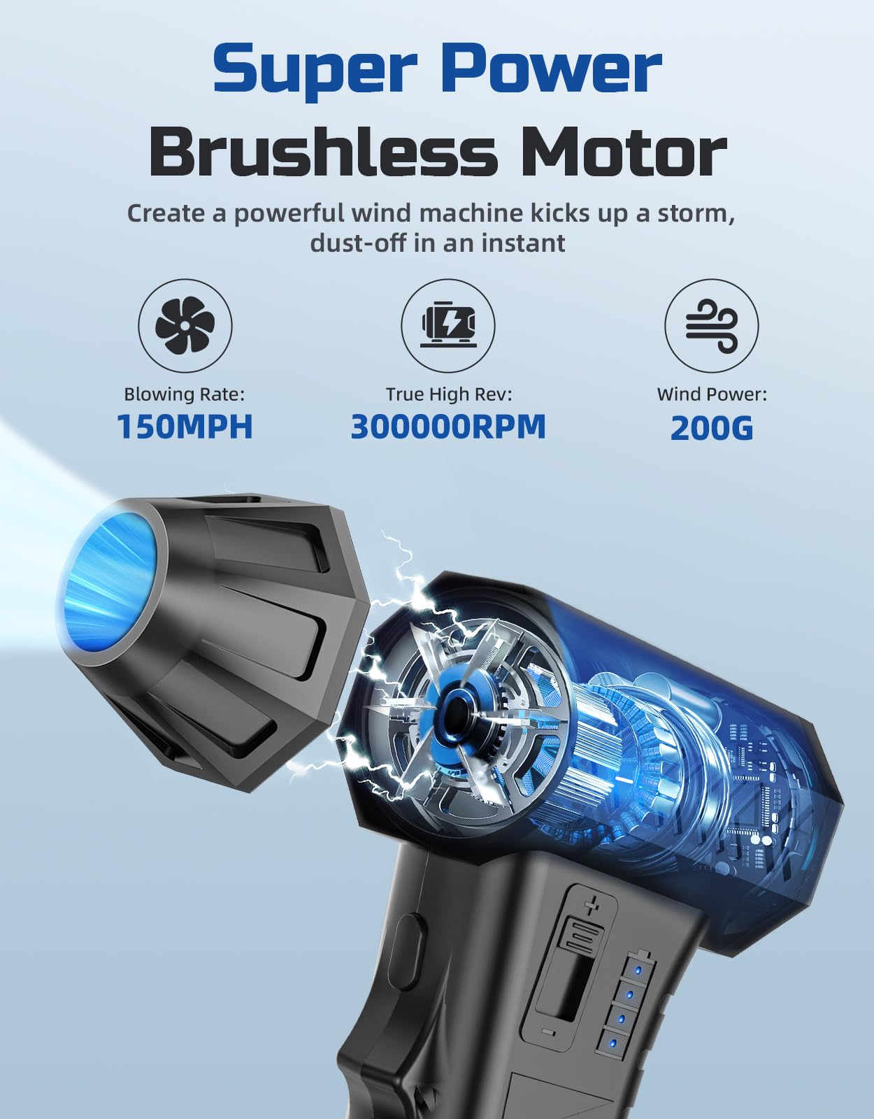 Compressed Air Duster -300000RPM Air Blower Gun Replace Dust Off Canned Air Spray, 8000mAh Battery Keyboard Cleaner Electronic Cleaning Kit, Mini Turbo Jet Dry Blower for PC/Computer/Blaster