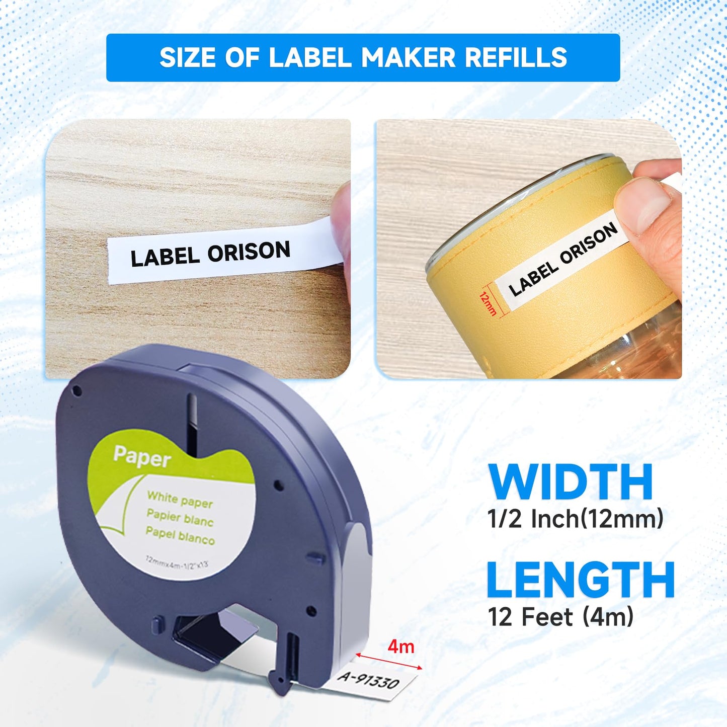 10PK Compatible with DYMO LetraTag Label Tape 91330(10697) Black on White 12mm Paper Labels Cassette Refill Compatible for DYMO LT-100H, LT-100T, LT-110T, QX 50 Label Maker,(1/2" x 13')