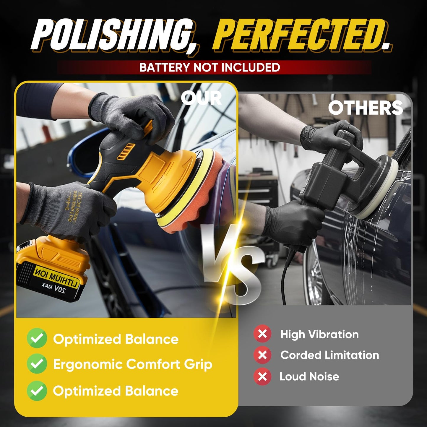 CHUFA Cordless Car Buffer Polisher Kit for Dewalt 20V Battery(Battery Not Included), 8 Variable Speed 5500RPM, 6 in Brushless Dual Action Random Polishing Machine , Orbital Polisher for Car Detailing