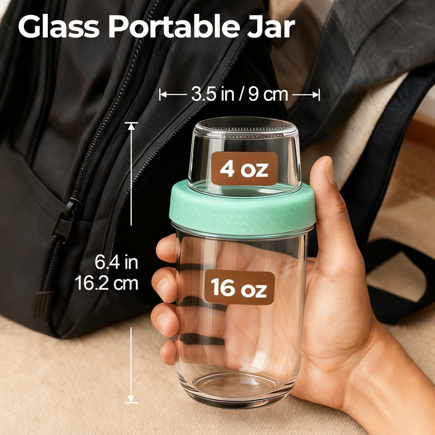 ComSaf Overnight Oats jars with Lids （16oz+4oz 6Pcs）, Dual-Laryer Chia Pudding Jars with Dry and Wet Separation, Yogurt Parfait Contianer for Oatmeal Cereal Nut Fruit, Meal Prep Glass Jars for Salad