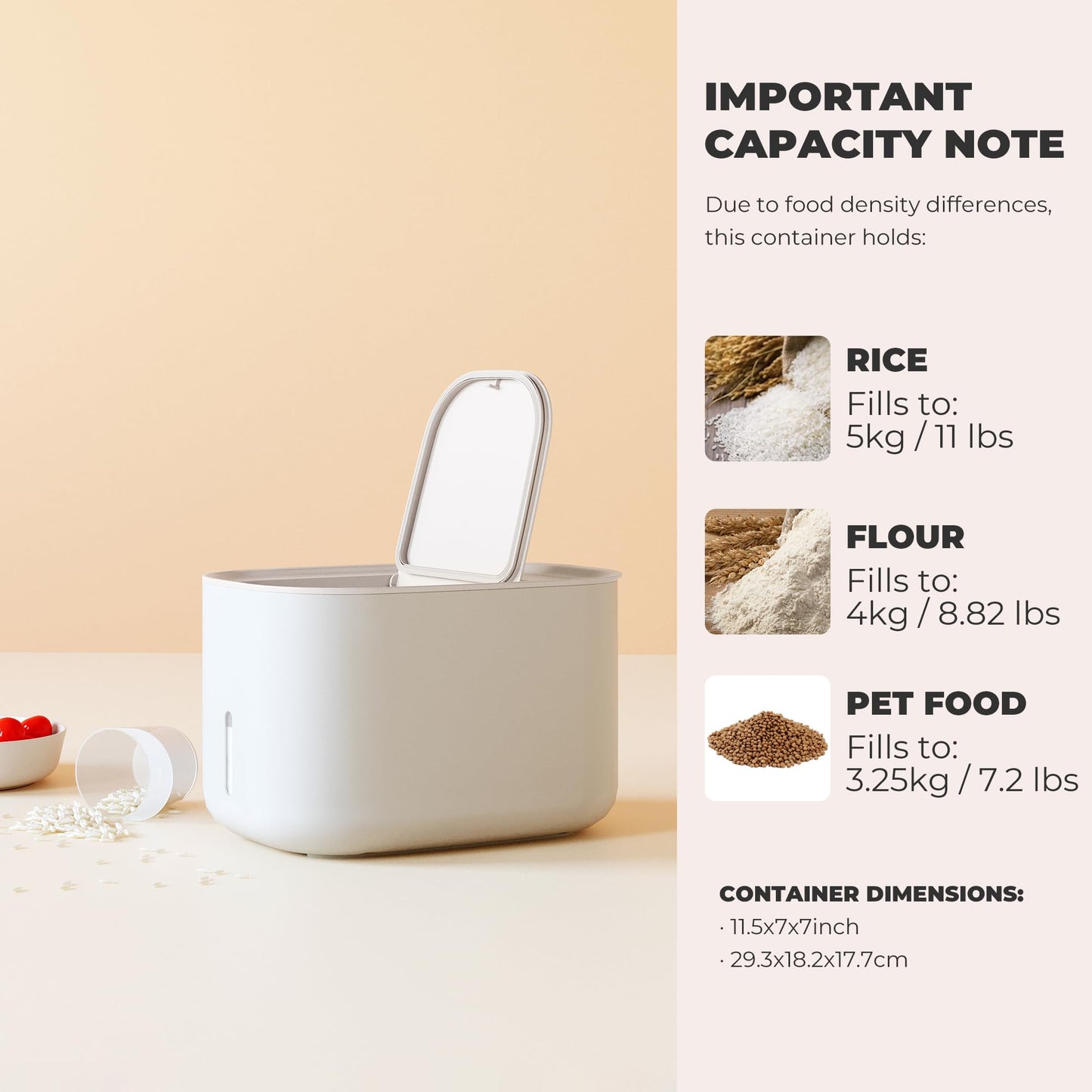 Zuutii Food Storage Container, Dry Food Storage, Pet Food Dispenser, 6.9Qt Large Storage Bin with Lid,Silicone Ring & Moisture Proof, for Grain Cereal Soybean Corn Light Cream