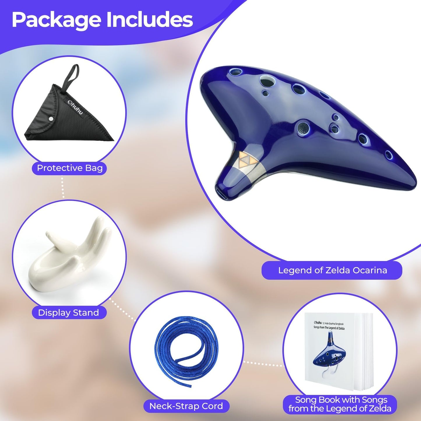 Ohuhu Zelda Ocarina with Song Book (Songs From the Legend of Zelda), 12 Hole Alto C Zelda Ocarinas Play by Link Triforce Valentine's Day Gift for Zelda Fans with Display Stand Protective Bag