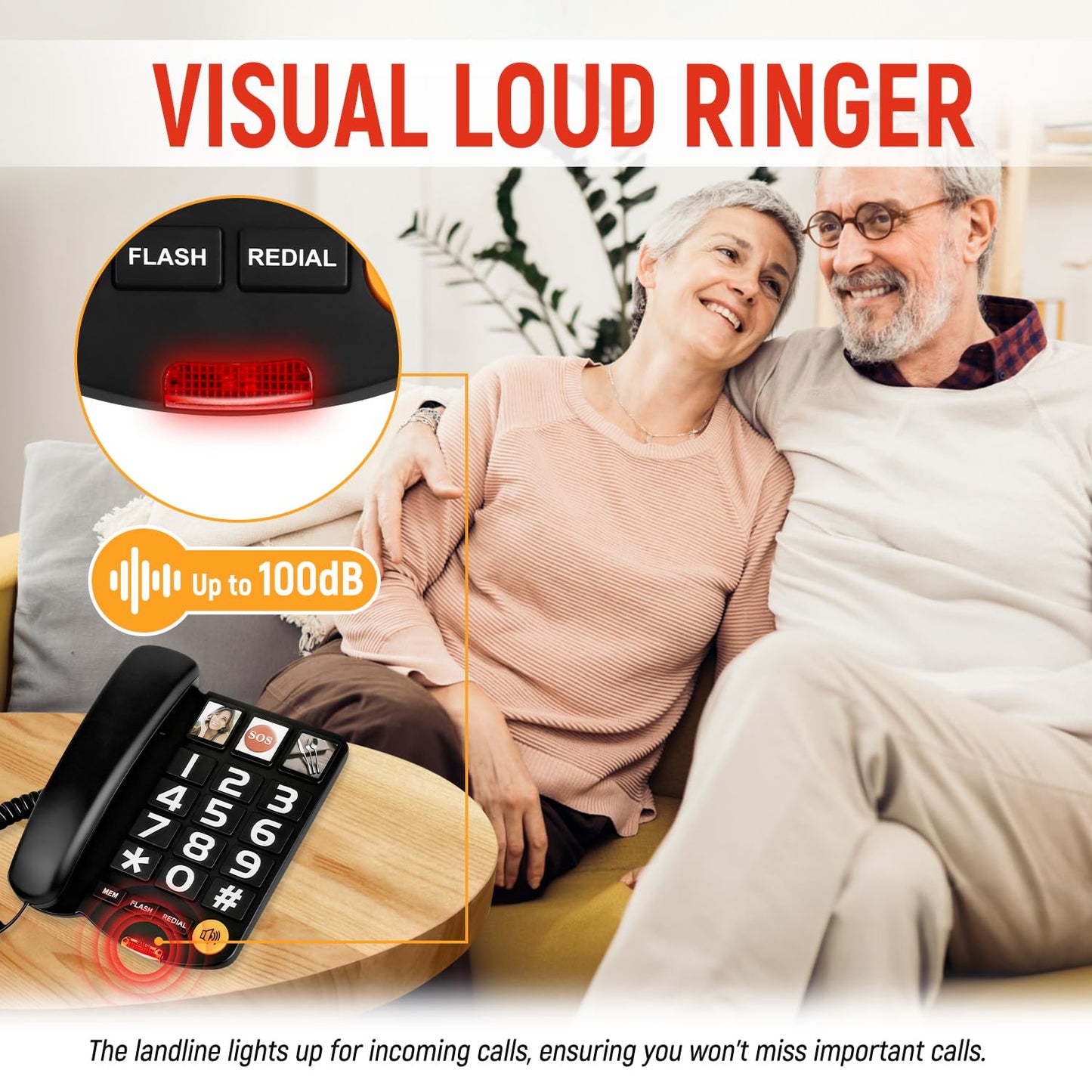 Uvital Big Button Phone for Seniors, Corded Landline Phone with 2 One-Touch Dialing Big Buttons and 1 SOS Emergency Button, Hands-Free Calling, Black Senior Telephone for Visually Impaired