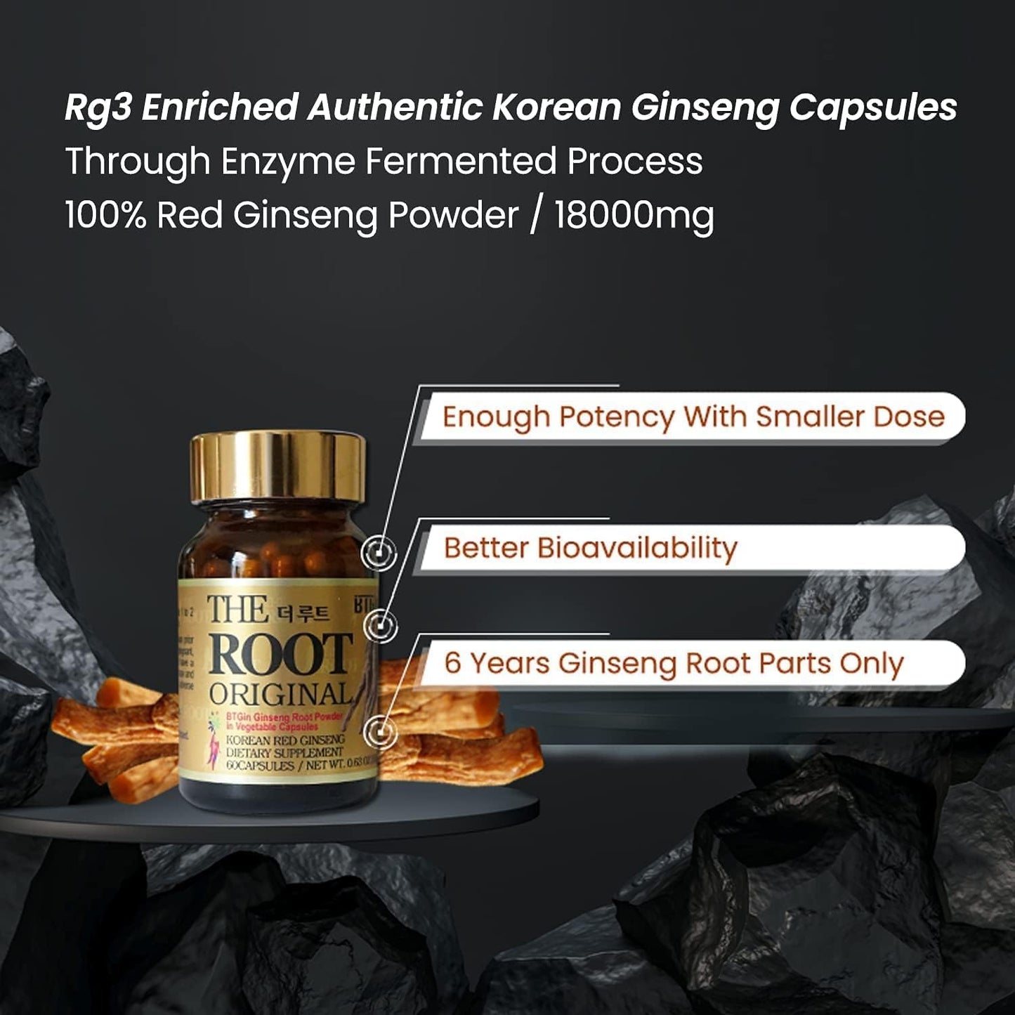 [BTGin] Genuine Korean Ginseng Capsules Enriched in Ginsenoside Rg3 Through Fermentative Enzyme Process - 100% Powder 18000mg