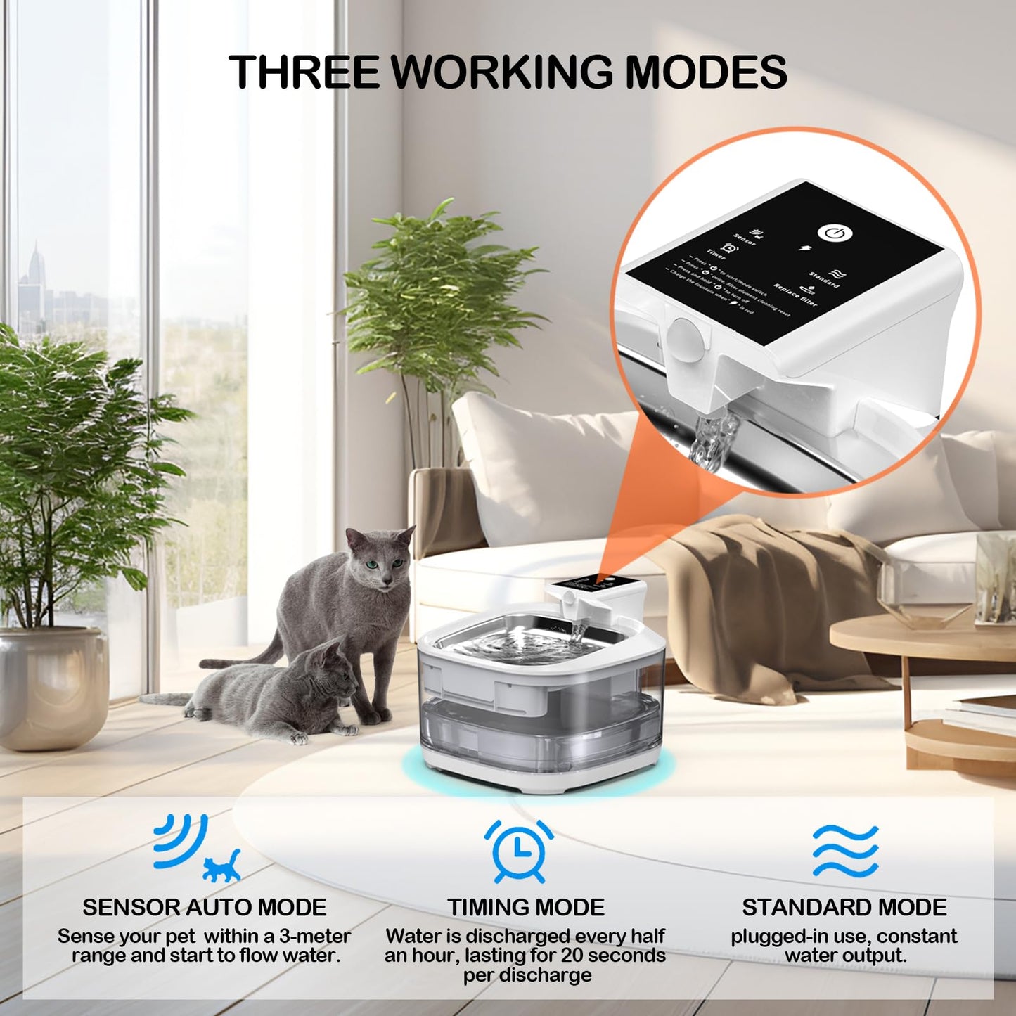 Cat Water Fountain LOXIBAO, 4.5L Large-Capacity Automatic Stainless Steel Pet Fountain with Drinking Spout, High-Capacity Rechargeable Cat Water Fountain - Ultra Quiet Pump for Cats & Dogs,2 Filters