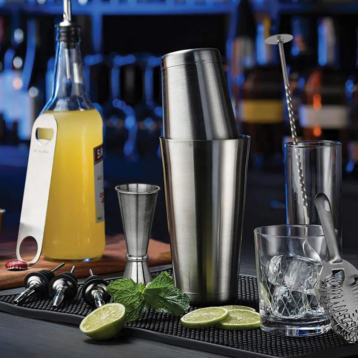 Cocktail Shaker Boston Shaker Set 10 Pcs Professional Bartender Kit Bar Shaker Stainless Steel Drink Shaker Bartending Martini Shaker Tin with 18oz&28oz Mixed Alcohol Shaker Tool for Beginner(Silver)