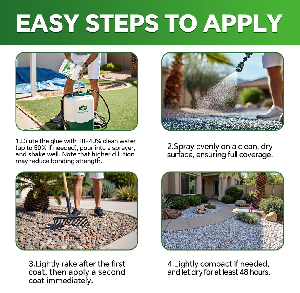 Rock Glue 1 Gallon/128 oz Liquid Rubber Mulch and Stone Binder for Driveways Garden Beds and Walkways Professional Landscape Solution (64oz×2)