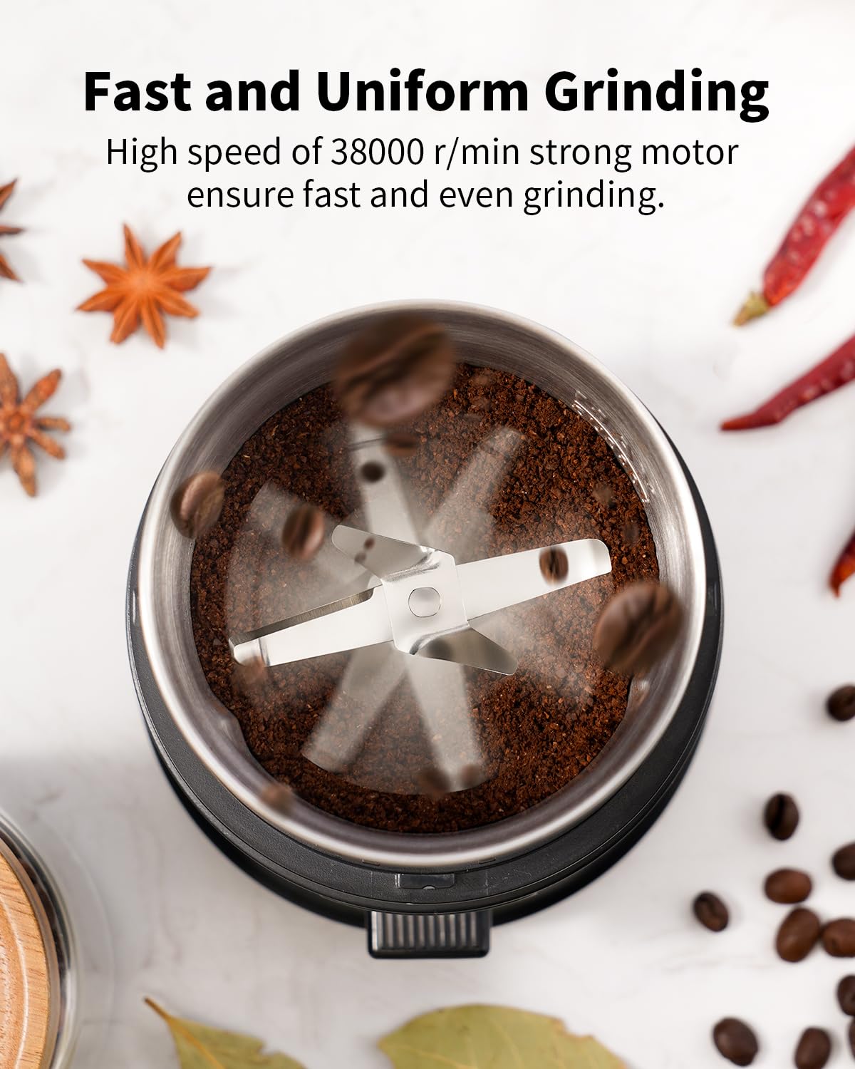 SHARDOR One Touch Coffee Grinder Electric, Spice, Herb, for Coffee Bean Spices and Seeds with 1 Removable Stainless Steel Bowl, Dry Grinder, Black