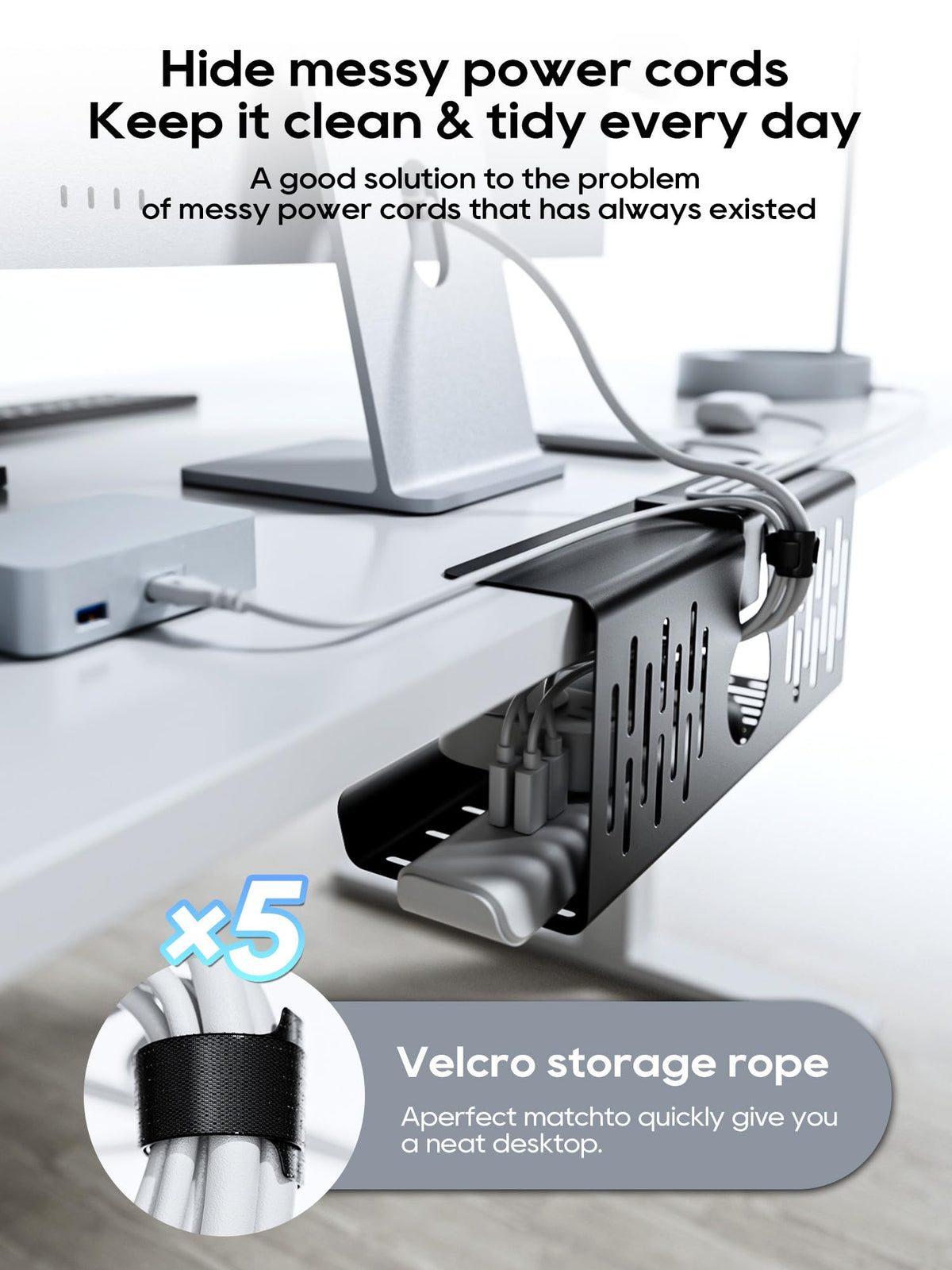 NODOCA No Drill Under Desk Cable Management Tray, 35cm Wire Management, Punch-Free Clamp on, Newest Metal Cable Tray, Wire Organizer Under Desk, Under Desk Basket for Office and Home, Black