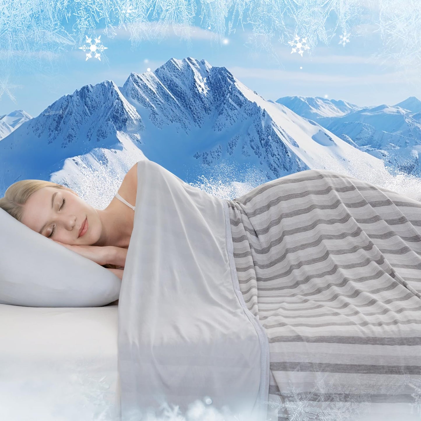VIPBED Cooling Blanket for Hot Sleepers Queen Size, Q-Max > 0.5 Cold Blanket for Couch Bed Sofa, Lightweight Breathable Striped Cooling Sheet for All Seasons- Grey, 90" x 90"