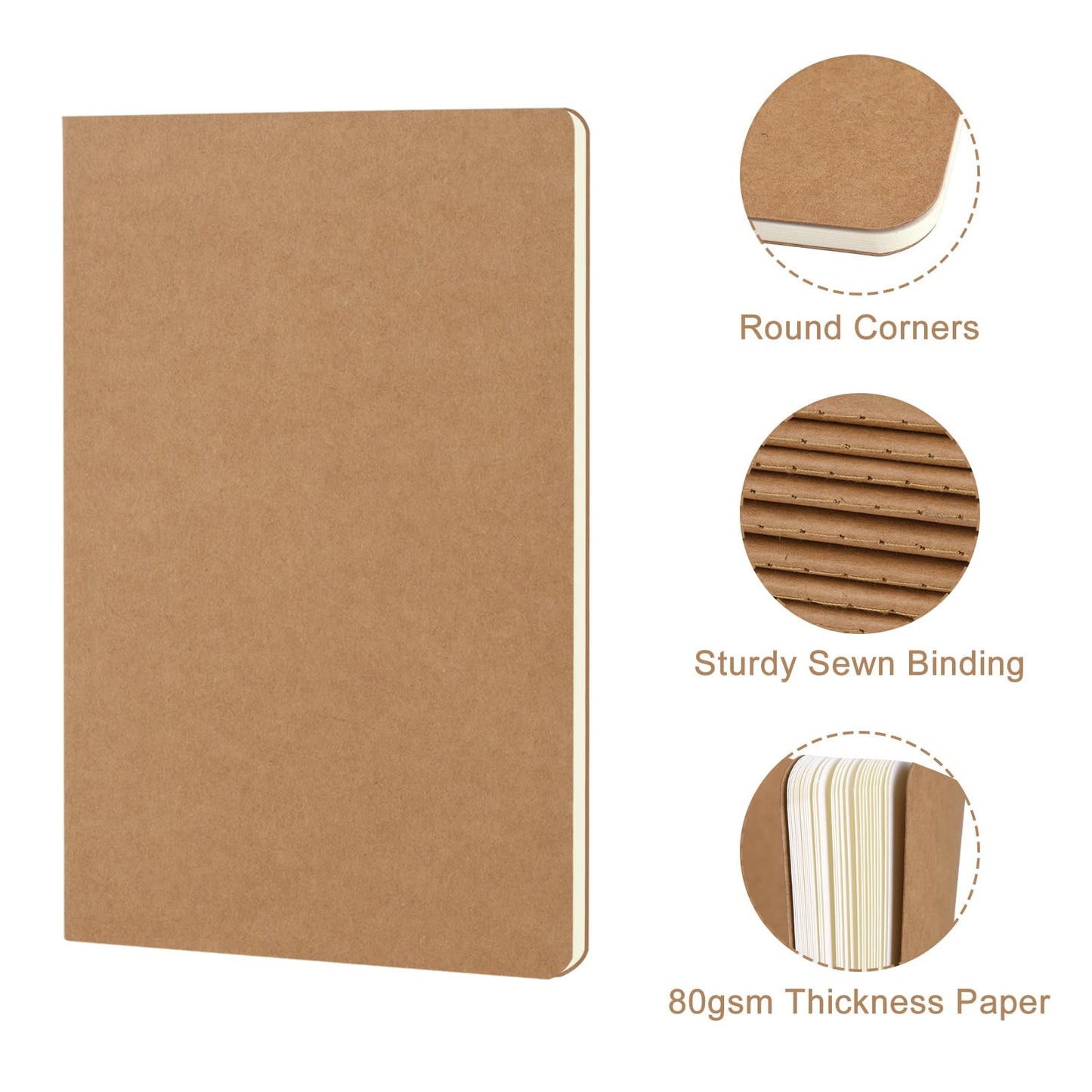 ZCZN 60 Pack Mini Lined Notebook, Jounural Kraft Notebooks, 30 Sheets/60 Pages, 3.5 * 5.5 Inches Notebooks Bulk, Diary, Subject, Memo Notebooks for Work, School, Office (60)