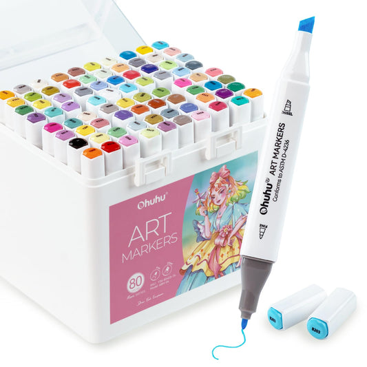 Ohuhu Alcohol Markers, 80 Color Double Tipped Alcohol Markers, Chisel & Fine Art Marker Set for Adults Beginners Coloring Illustration Sketching, Great Value Pack for Students' Art Class -Manoa