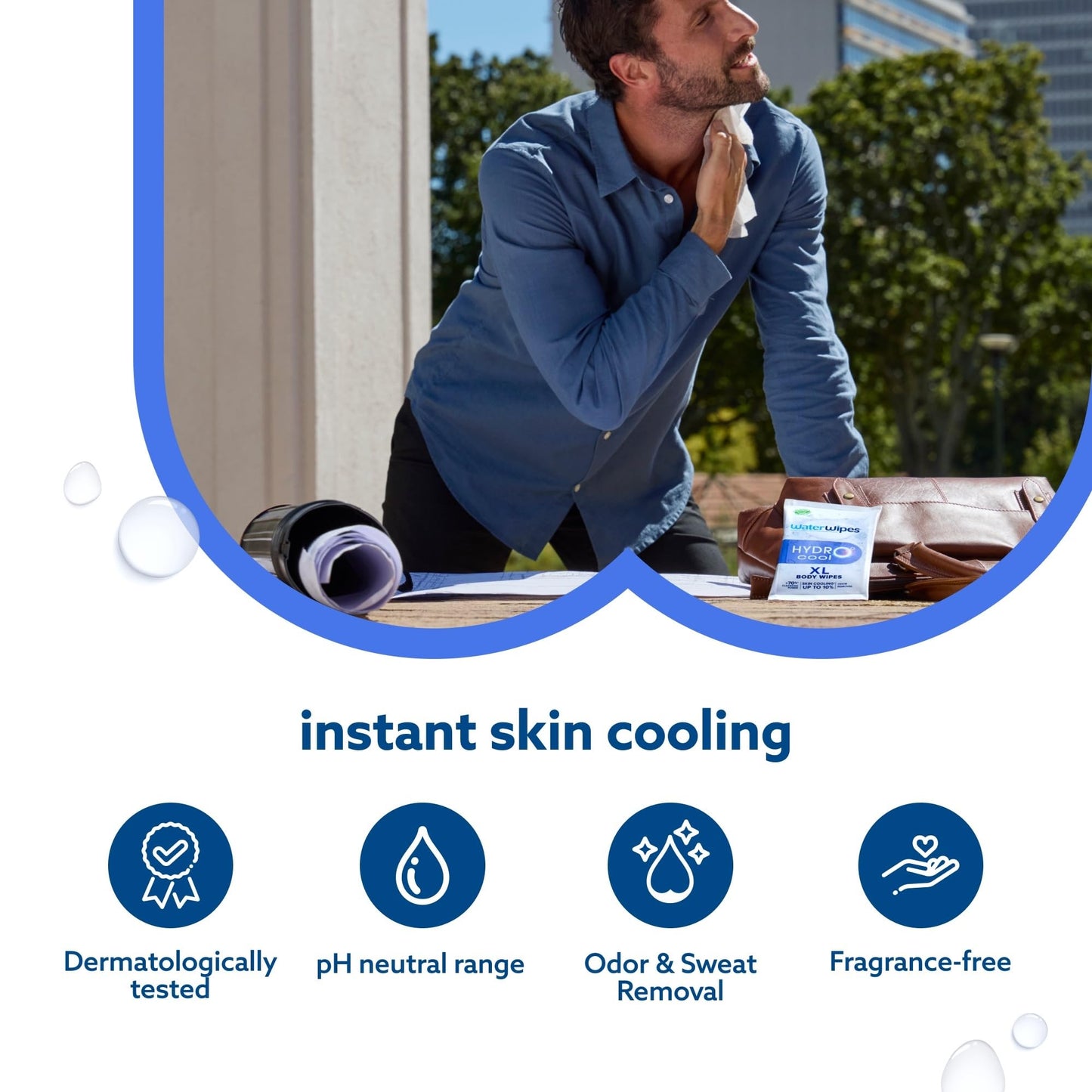 WaterWipes HydroCool Cooling Wipes, XL Body Cleaning Wipe, Stay Fresh & Cool On-the-Go Instant Skin Cooling, Odor & Sweat Removal, Ideal for Gym, Travel & Outdoor Use, 108 Count (6 Pack)