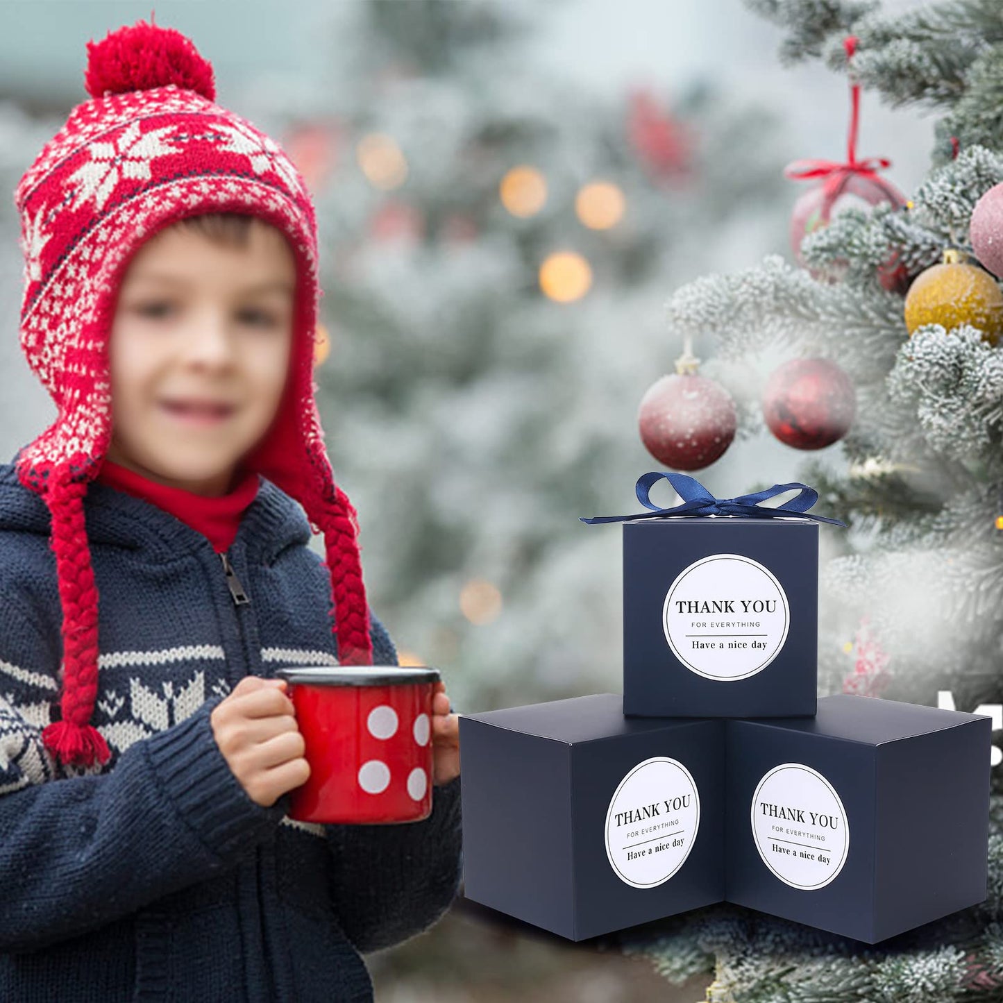 COTOPHER Small Gift Boxes 100 Pack 4x4x4 inches Navy Gift Boxes with Lids for Gifts, Crafting, Wedding Party Favor, Cupcake Boxes, Candy, Bridesmaids Proposal Box with Ribbons and Stickers (Navy, 100 pcs)