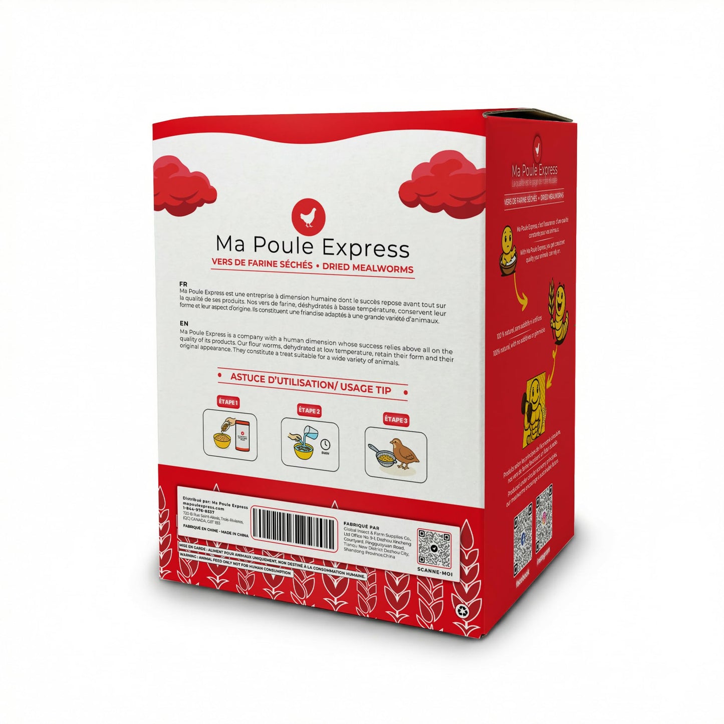 Ma Poule Express 2 lbs (0.9 kg) Dried Mealworms for Wild Birds, Mealworms for Chickens, Ducks | Approx. 32,000 Mealworms | High Protein Treat | All-Natural Chicken Feed Supplement