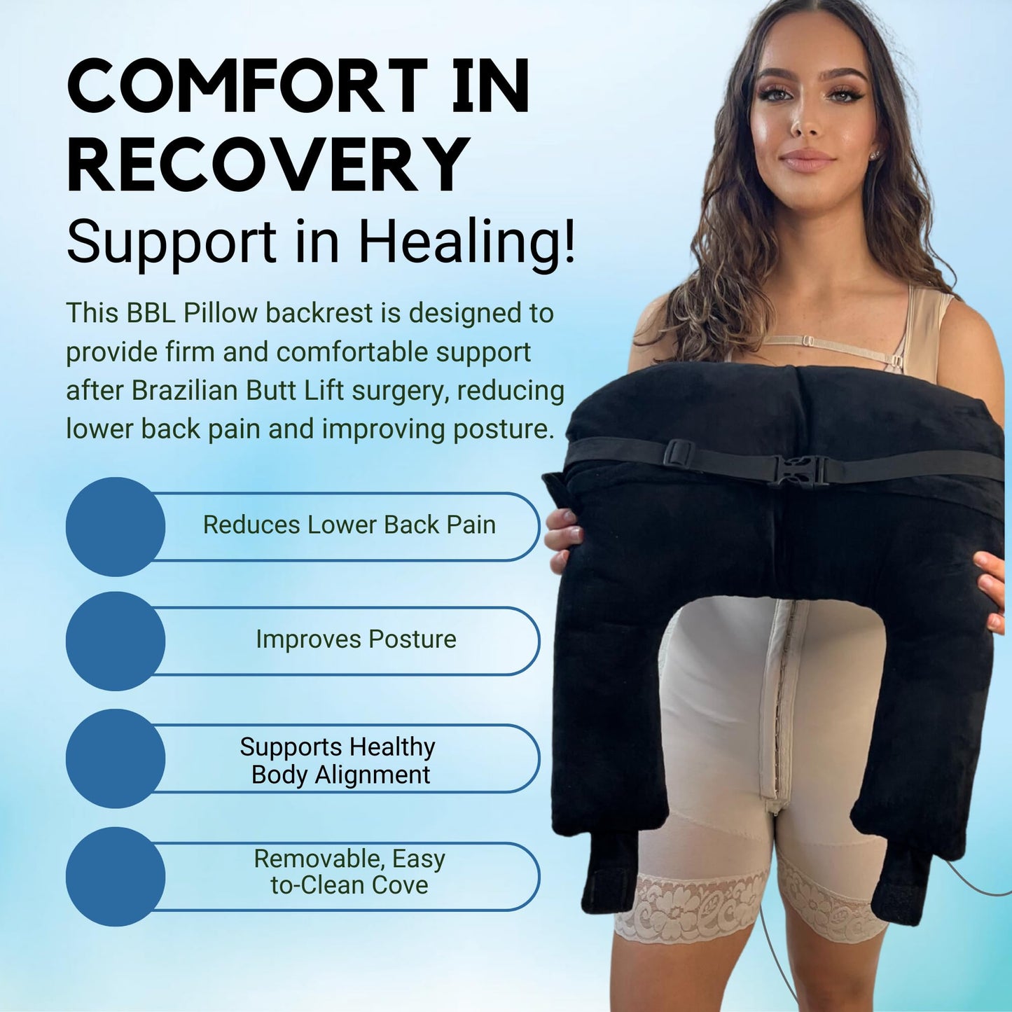 Brazilian Butt Lift Pillow After Surgery - Dr. Approved BBL Recovery Pillow w/Back Support Cushion for Post-Op Sitting + Cover Drawstring Bag | Comfortable & Easy to Carry for Home, Travel & Work
