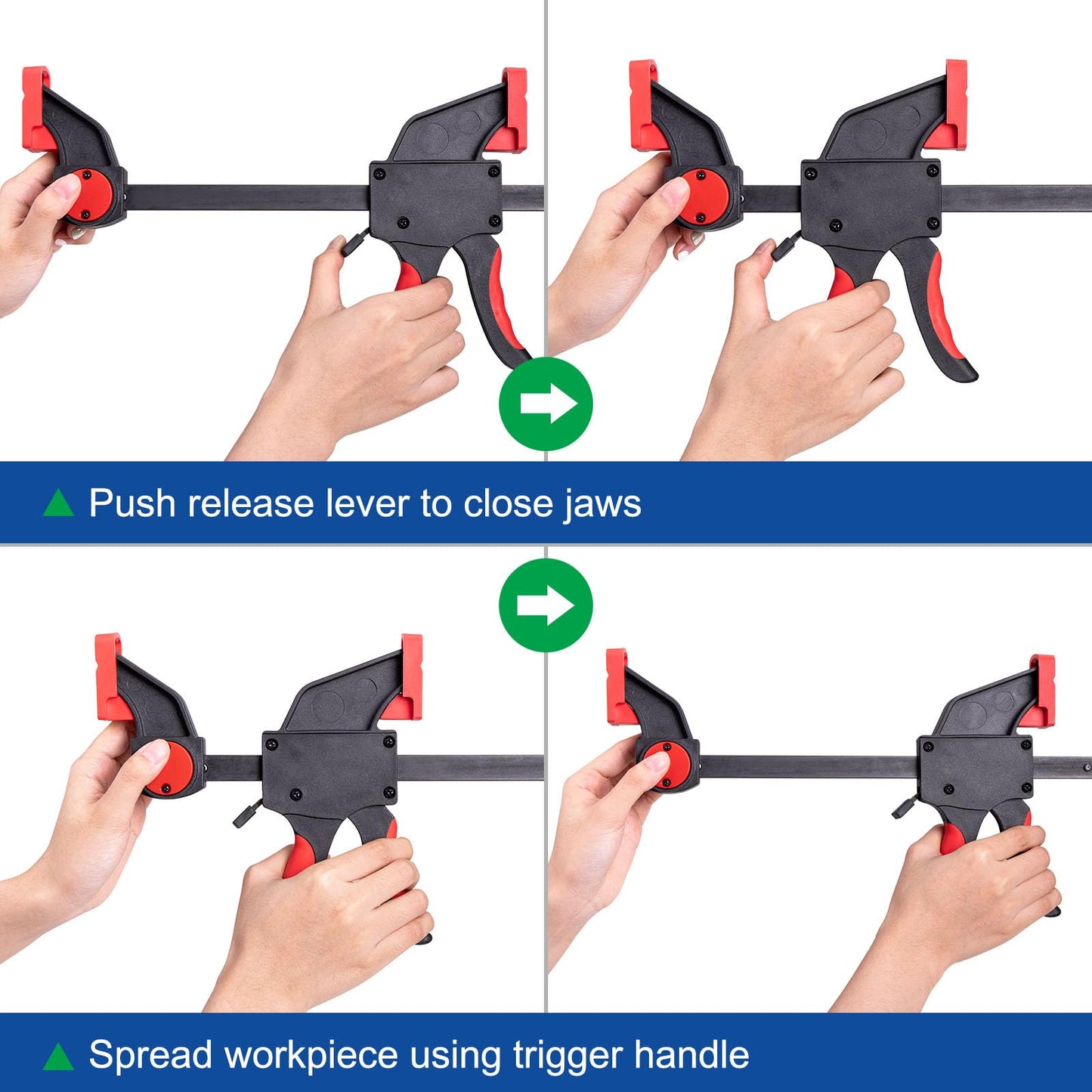 Spurtar 8pcs Clamps for Woodworking 6" and 12" Wood Clamps 6" Spring Clamps Quick-Release Bar Clamps Heavy Duty Trigger Clamp Spreader Wood Clamps for Woodworking Metalworking DIY Household Projects