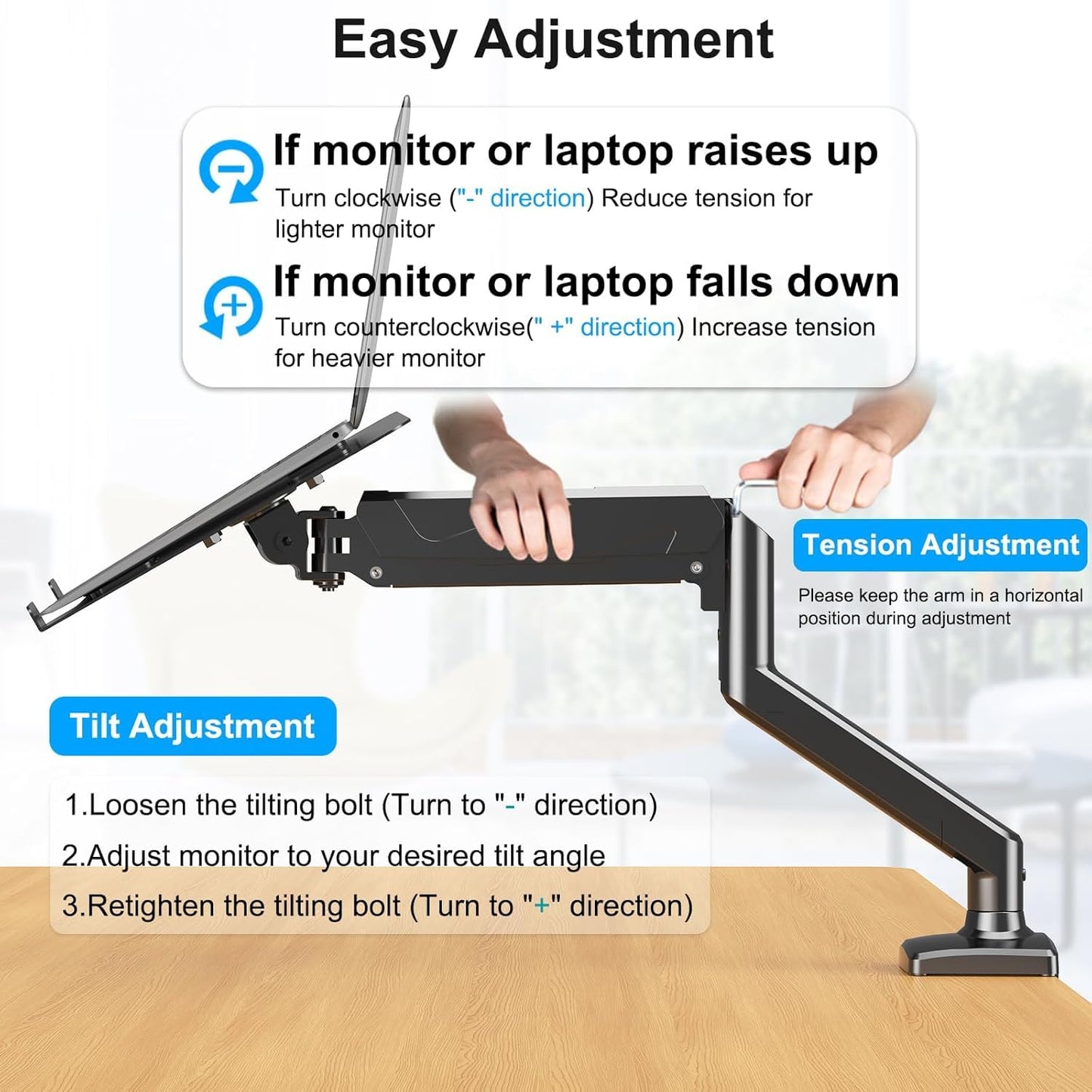 MOUNTUP Laptop Stand, Adjustable Aluminum Laptops Arm Mount for 13-17 Inch Notebook & 32" Monitor, Laptops Arm for Desk Holds up to 17.6lbs, 2-in-1 Laptop Desk Mount with Clamp/Grommet