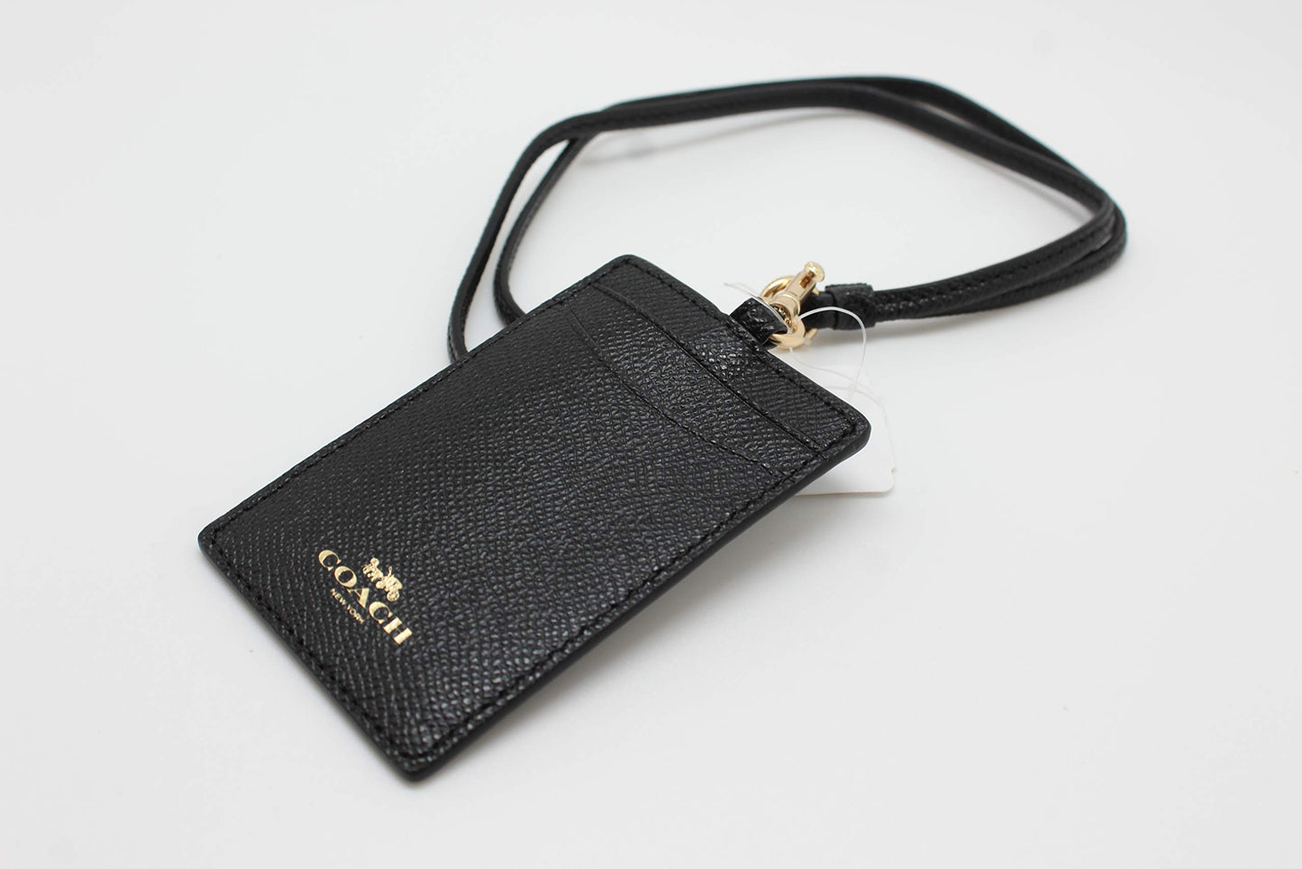 Coach ID Lanyard Badge Holder In Crossgrain Leather (Black/Gold)