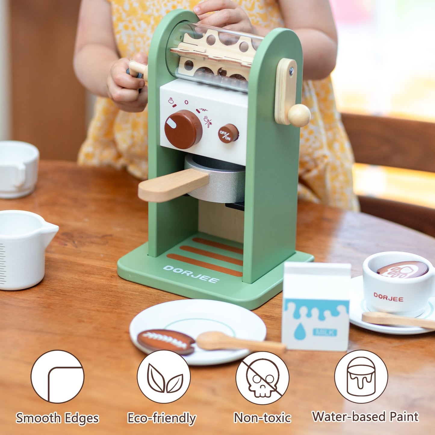 Smartwo Montessori Toy of Coffee Maker Playset, Wooden Kitchen Accessories Play Food for Toddler Pretend Play, Choice for Boys and Girls 3 4 5 6 Years Old
