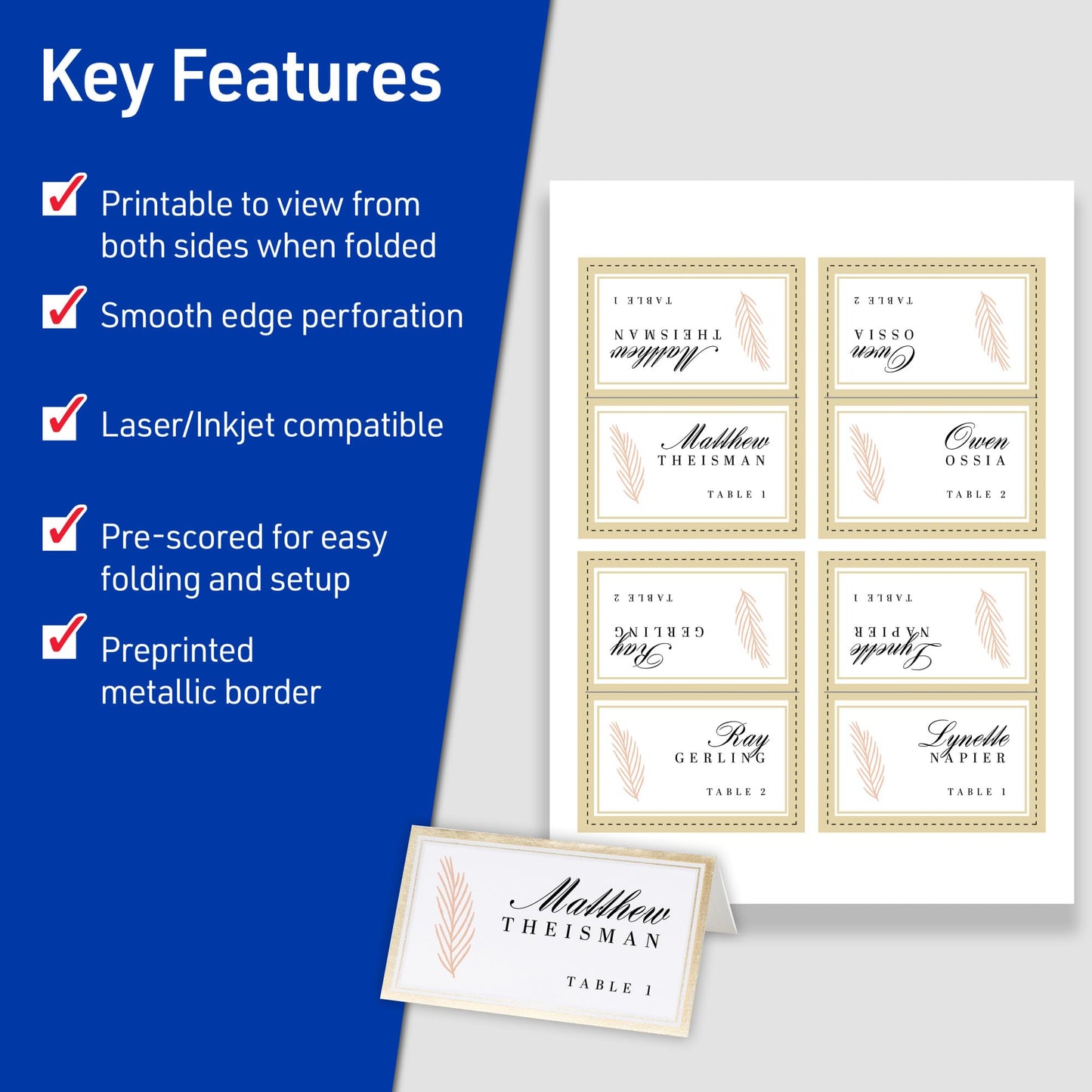 Tent Card W/Metallic Gold Border/Inkjet,20-sht,80/PK