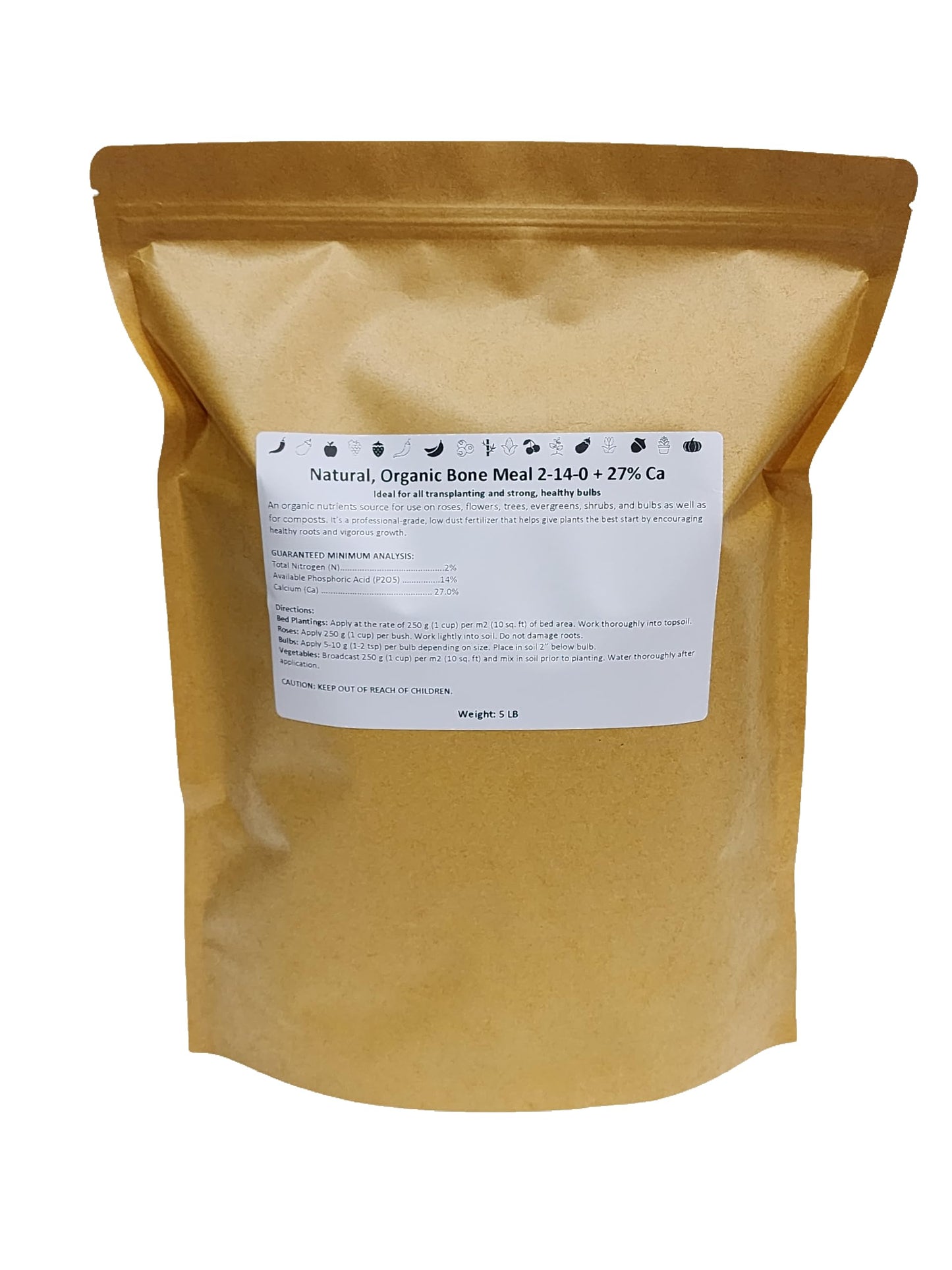 5 LB - Organic Bone Meal 2-14-0 + 27% Ca, Ideal for All Transplanting and Strong, Healthy Bulbs (Bone Meal 5 LB)