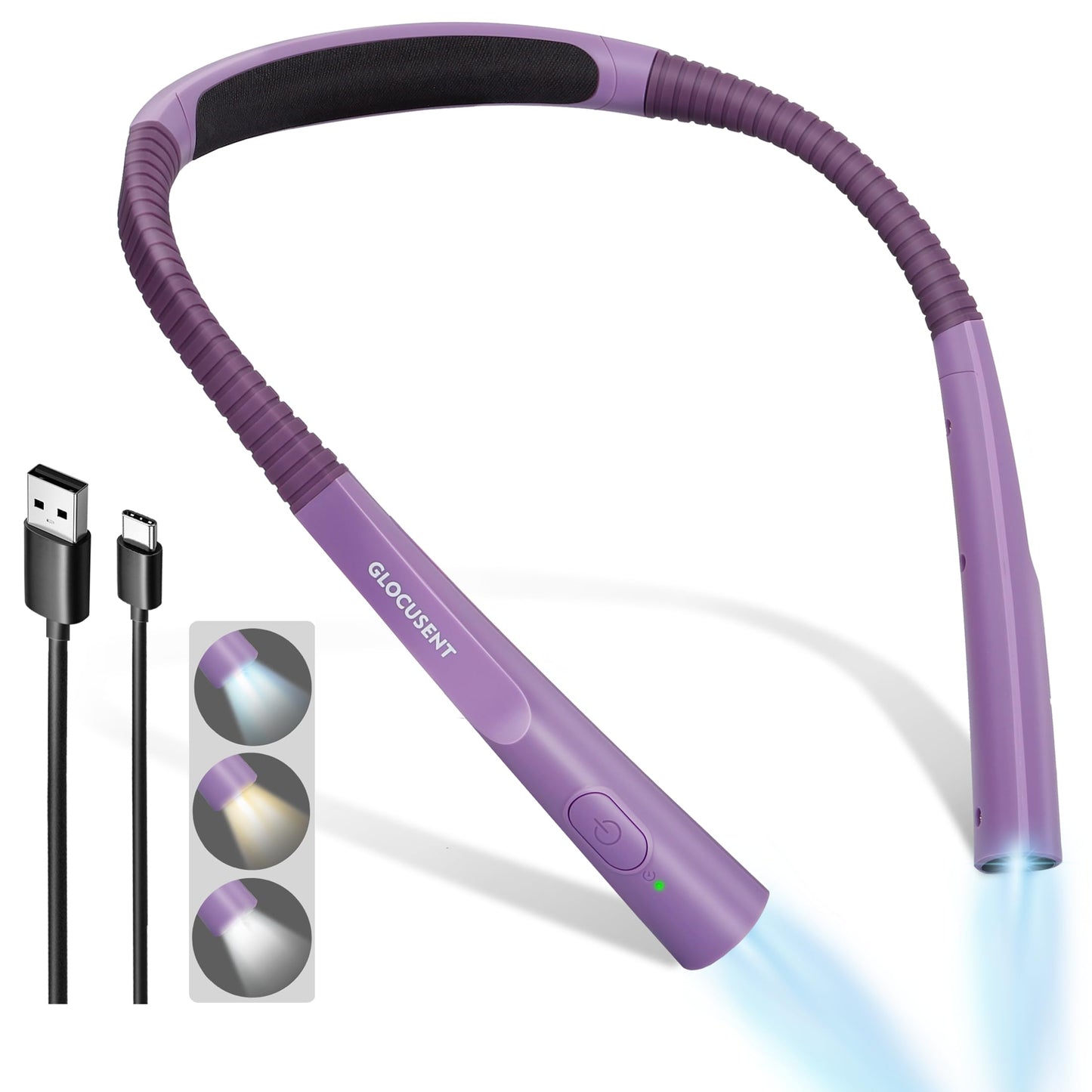 Glocusent Upgraded Book Light for Reading in Bed, LED Neck Reading Light with 30-min Timer, 3 Colors & 3 Brightness Adjustable, Rechargeable & Long Lasting, Perfect for Knitting, Repairing & Camping