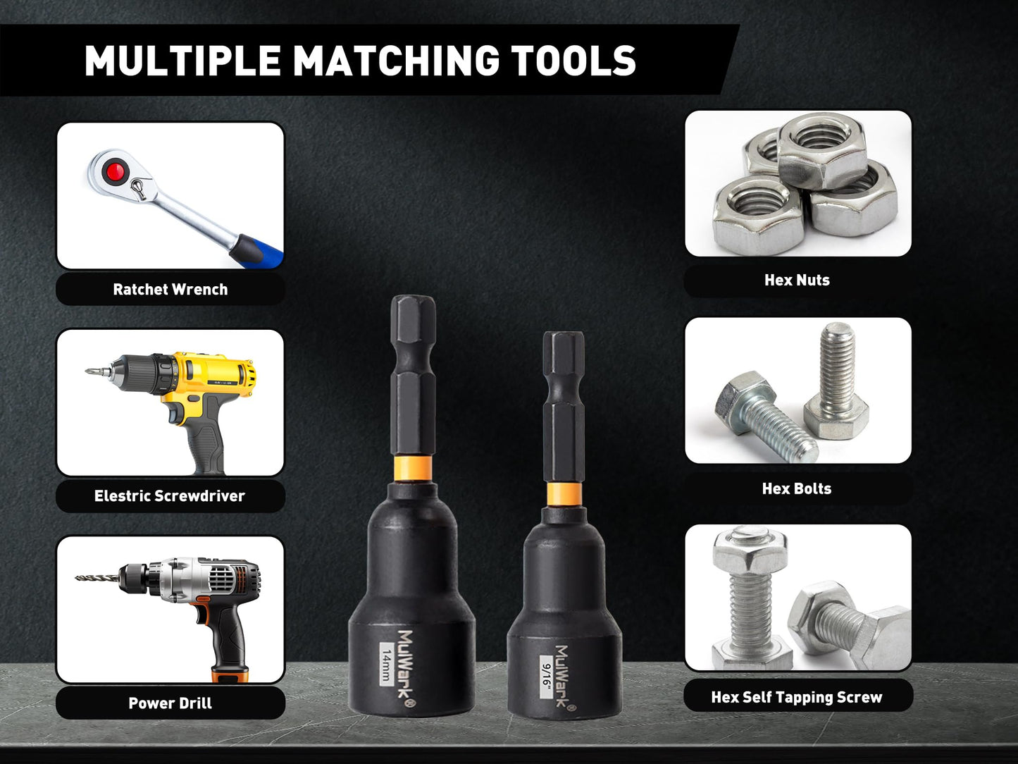 MulWark 29 Piece Magnetic Nut Driver Set, Impact drill socket adapter, SAE, and Metric Nut Driver Set Includes Magnetic Bit Holder, Quick Release Extension with Storage Bag