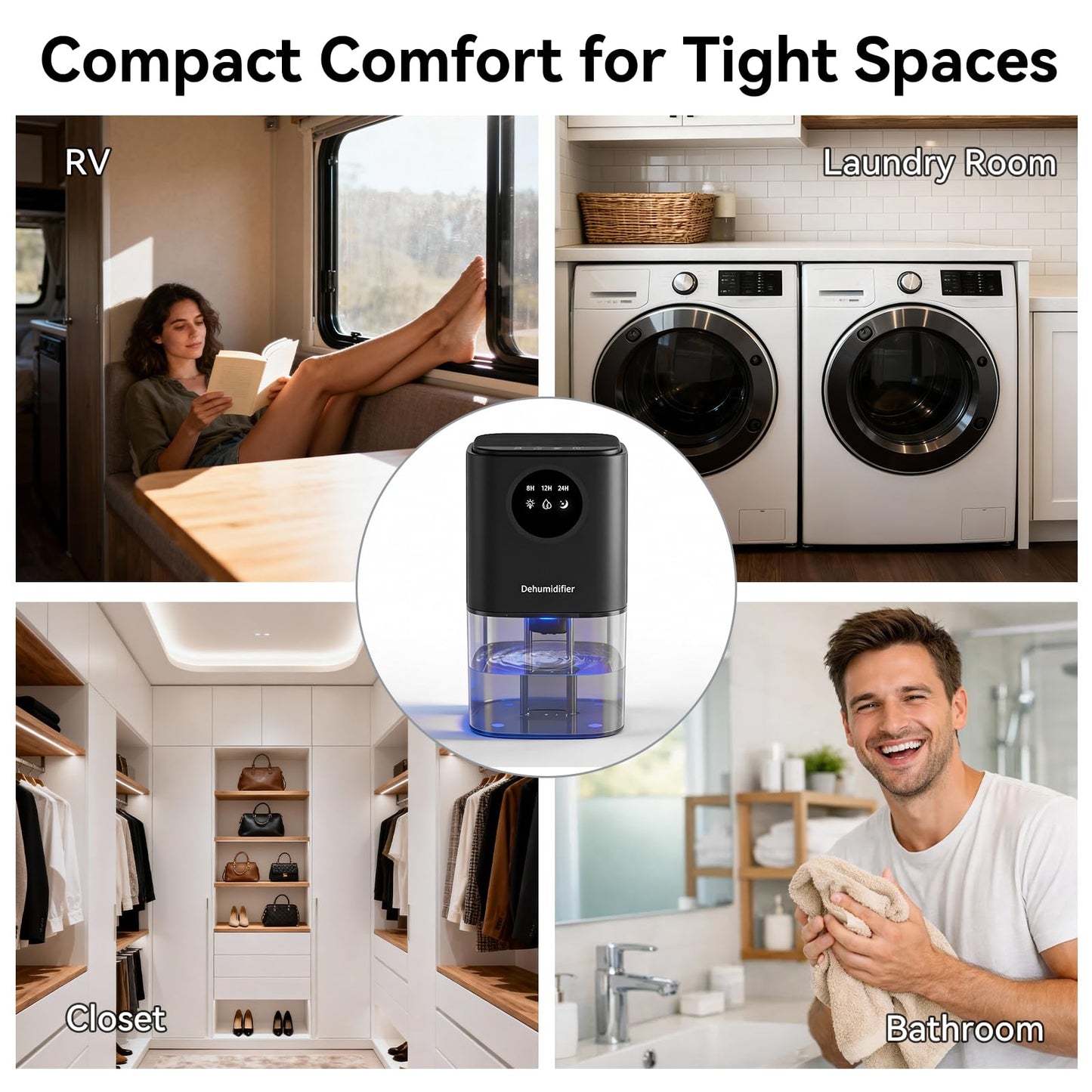 Dehumidifier, 57oz Small Dehumidifiers for Home, Ultra Quiet (25dB) 350 sq ft Mini Dehumidifier, Portable for Bathroom Bedroom Closet Basement RV, with 7-Color LED, Smart Defrost, Auto Shut-Off