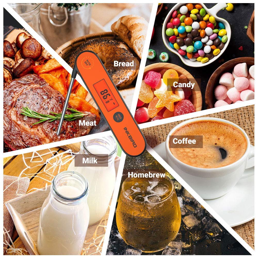 INKBIRD Instant Read Digital Meat Thermometer Waterproof Cooking Candy Thermometer with Rechargeable Calibration Magnet Backlight,IHT-1P Fast Thermometer with Folding Probe for Grill Deep Fry BBQ Milk