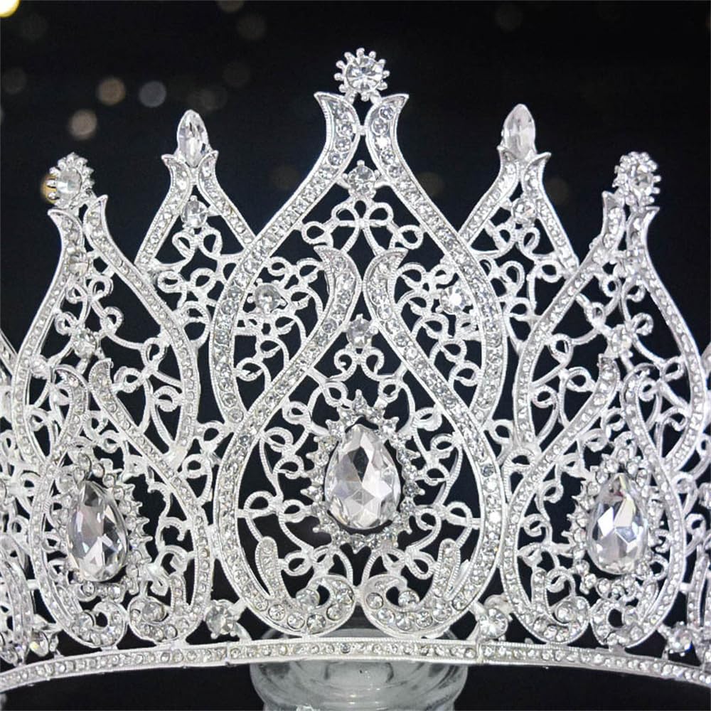 QXMYOO Extra Large Tiaras Tall Pageant Crowns for Women Clear Austrian Crystal Tiara Silver Homecoming Queen Crown Big Rhinestone Headpiece for Birthday Prom Quinceanera Wedding, X-Large, Crystal, No