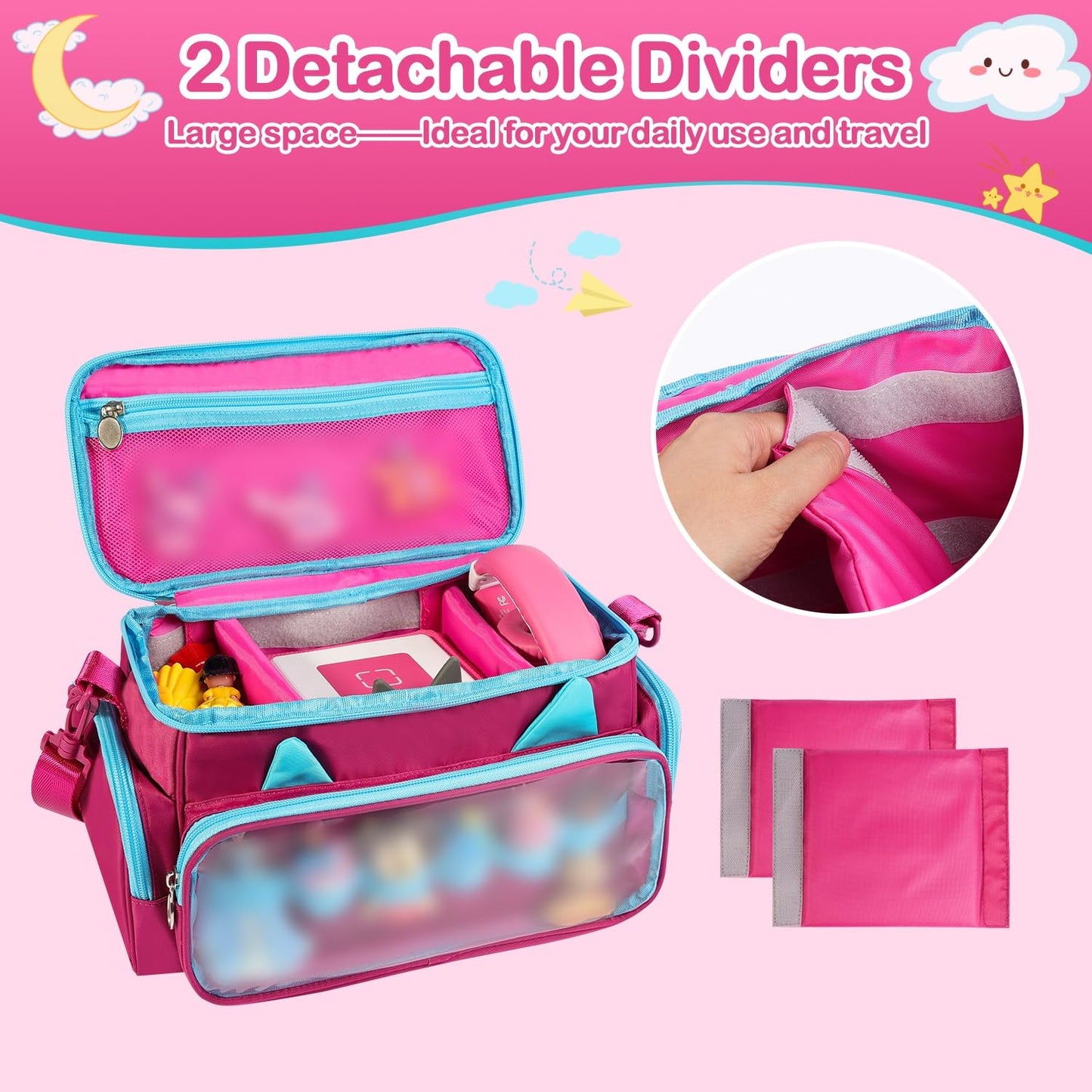Ottkids Carrying Case for Toniebox Starter Set and Tonies Figurines,Cute Carrying Bag for Tonies Headphones & Accessories,Portable Travel Storage Bag with Shoulder Strap and Handle(Rose)