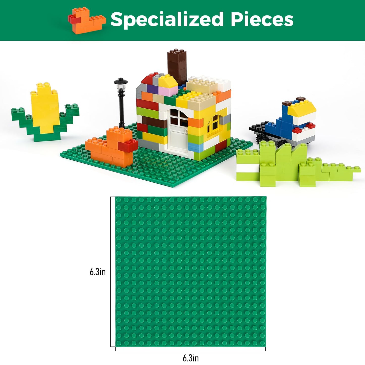 1000 Pieces Building Blocks, Classic Stackable Base Plates, 3 6.3" x 6.3" Blue, Gray and Green Base Plates,Compatible with All Major Brands
